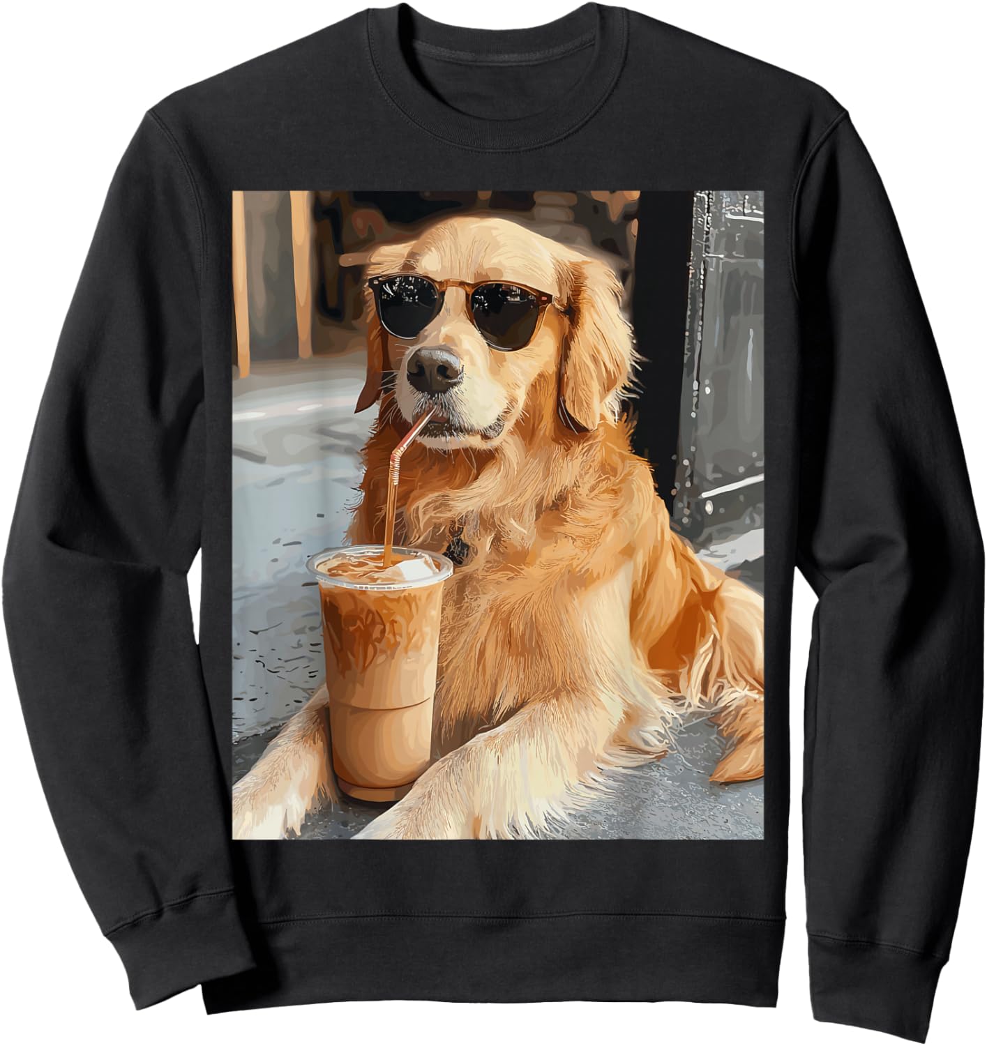 Golden Retriever Drinking Iced Coffee Sweatshirt - Sweatshirt | Black