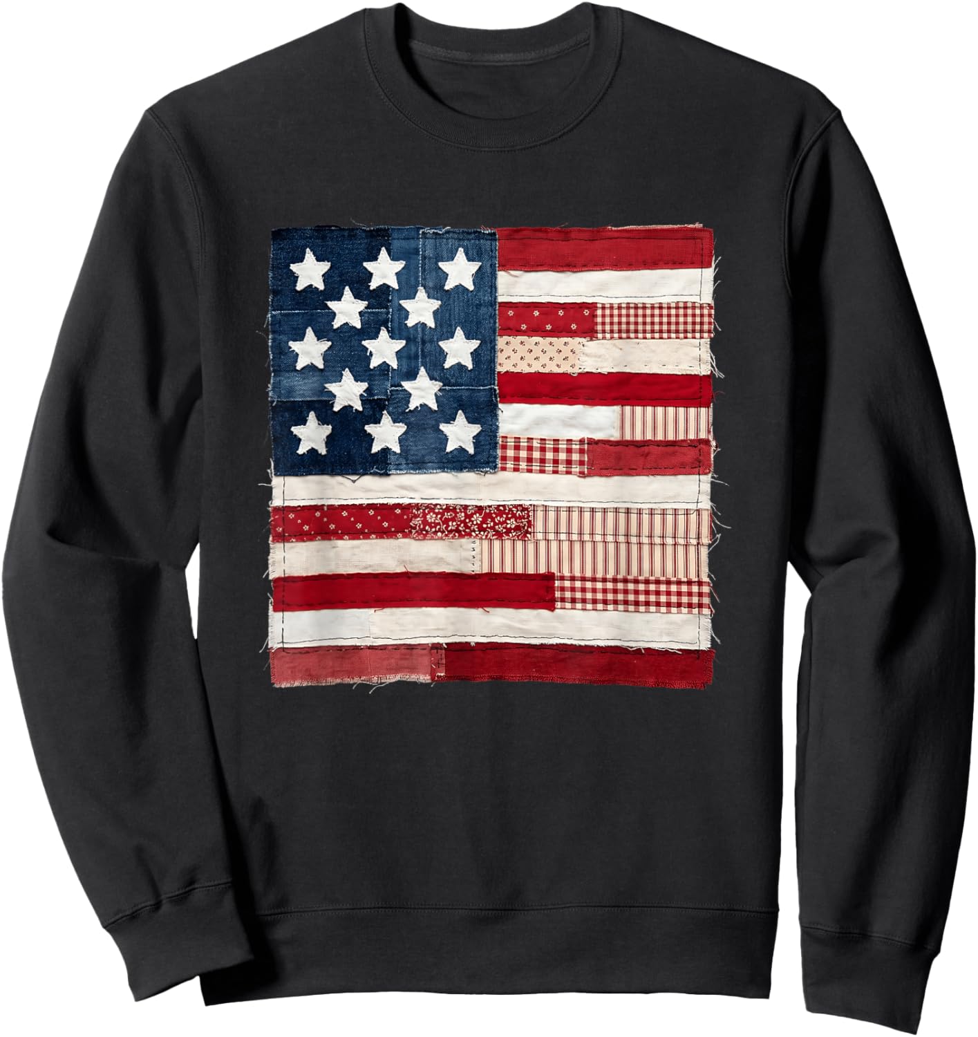 Rustic Quilted American Flag Patriotic USA Stars Stripes Sweatshirt - Sweatshirt | Black
