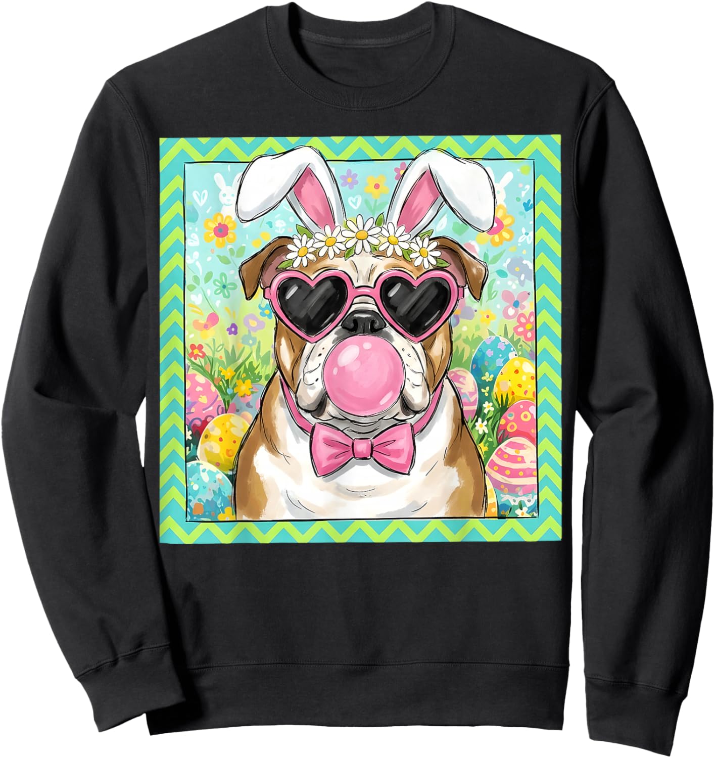 Easter Dog Bunny Ears Funny English Bulldog Easter Bunny Dog Sweatshirt - Sweatshirt | Black