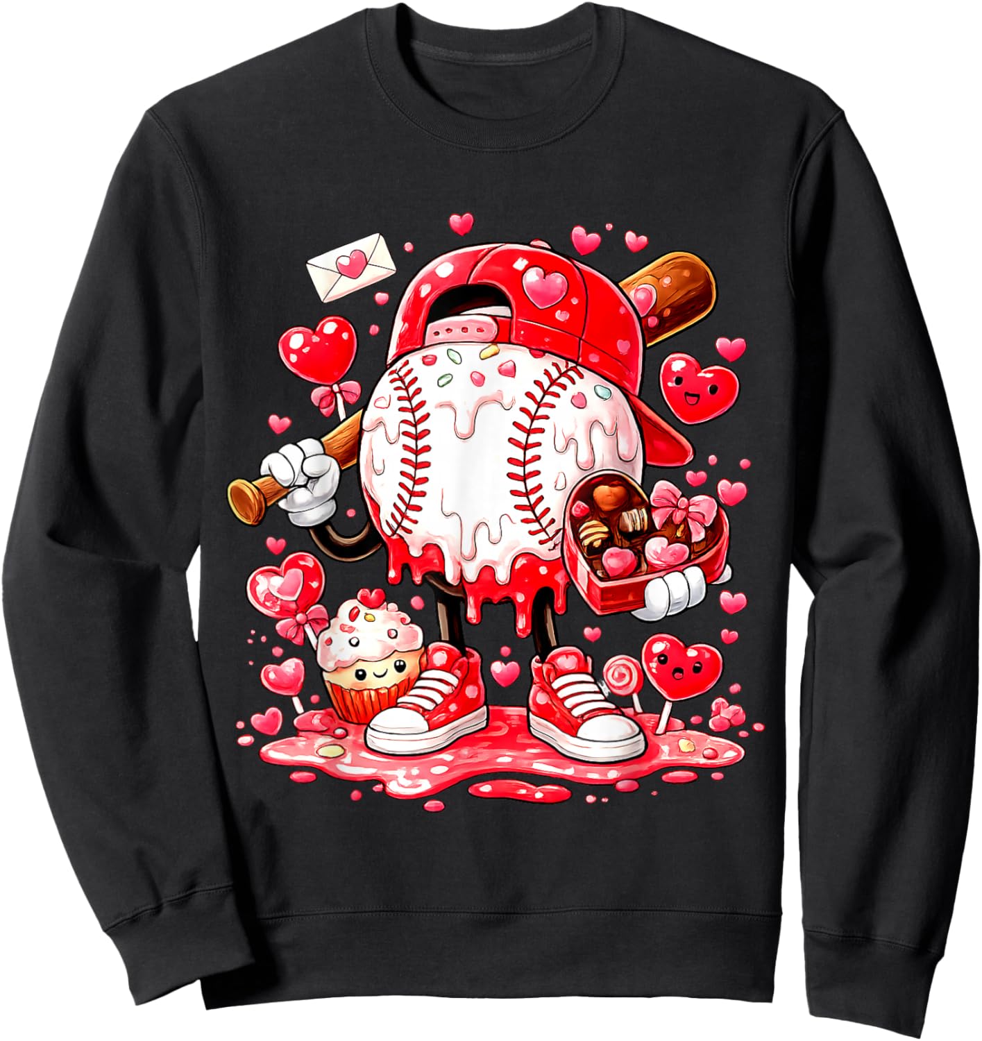 Baseball Drip Ice Cream Boys Kids Youth Valentines Sweatshirt - Sweatshirt | Black