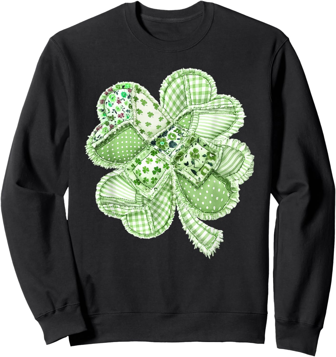 Happy St.Patrick's Day Lucky Shamrock Irish Ireland Crochet Sweatshirt - Sweatshirt | Black