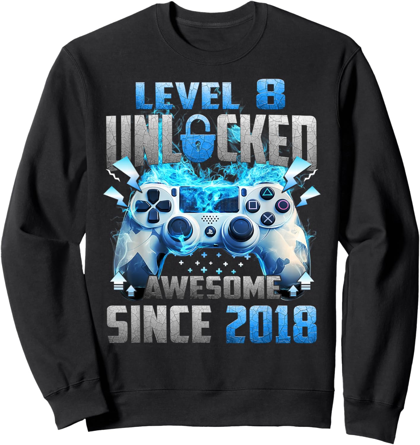 Awesome Since 2018 Vintage Level 8 Unlocked Video Gamer Sweatshirt - Sweatshirt | Black