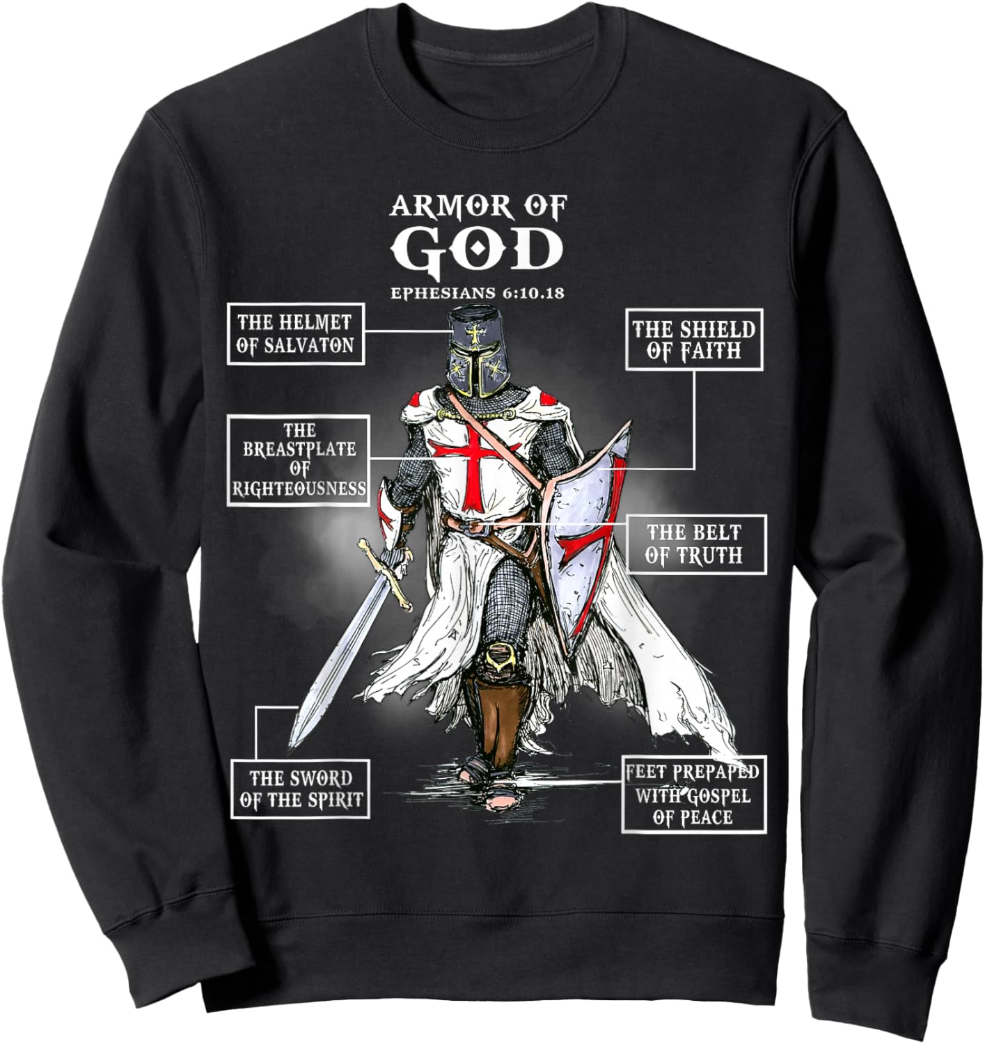 Armor of God Knight Templar Christian Sweatshirt - Sweatshirt | Black