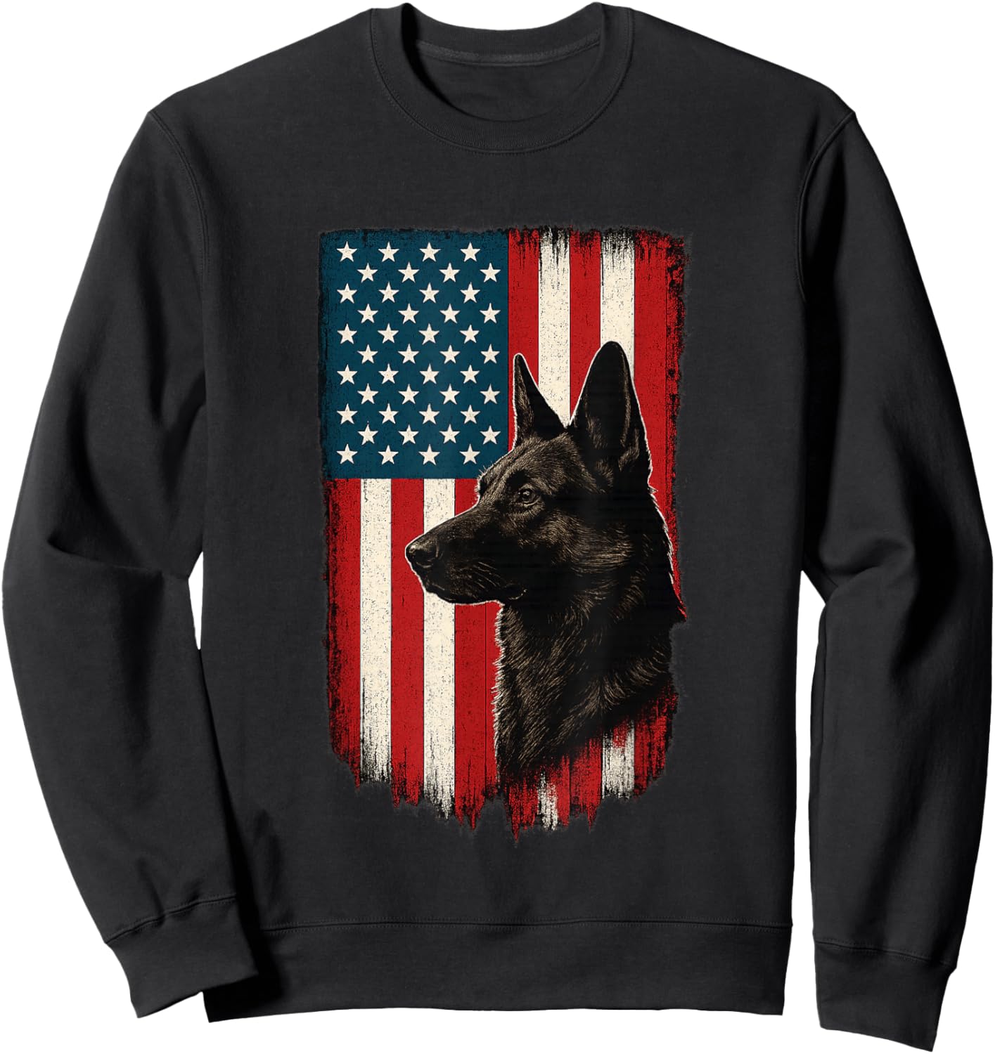 German Shepherd American Flag USA Patriotic Dog Sweatshirt - Sweatshirt | Black