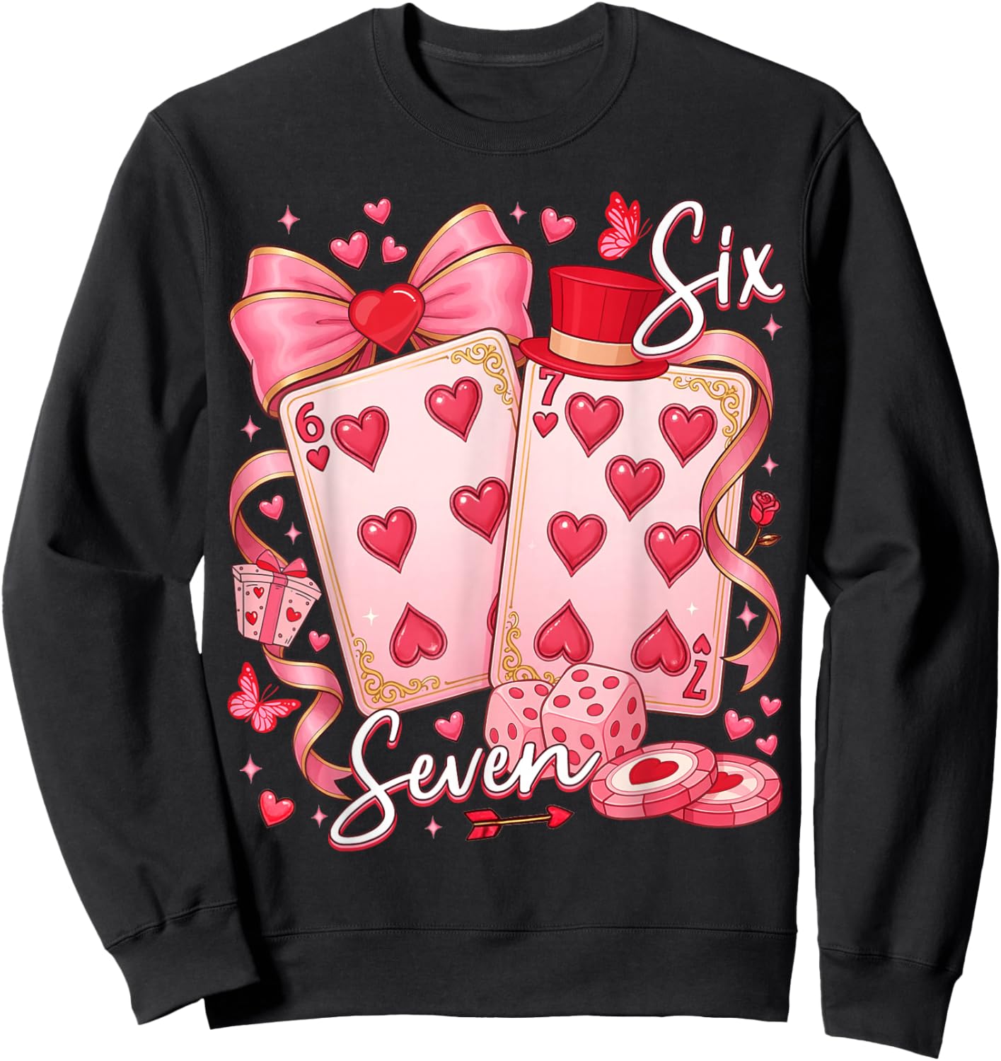Funny Meme Six Seven 67 Valentine Playing Cards 67 Men Women Sweatshirt - Sweatshirt | Black