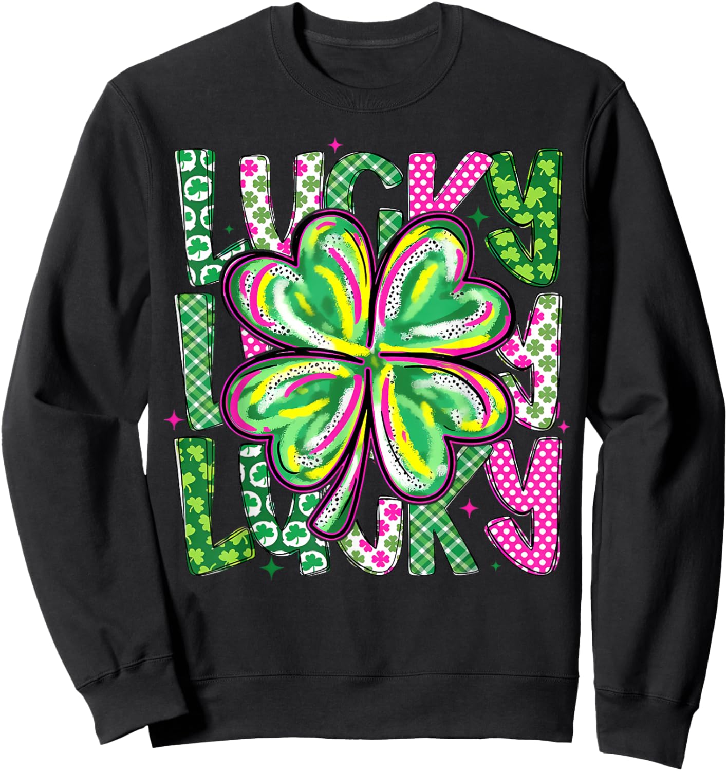 Lucky Shamrock Coquette Bow St Patricks Day Women Girl Sweatshirt - Sweatshirt | Black