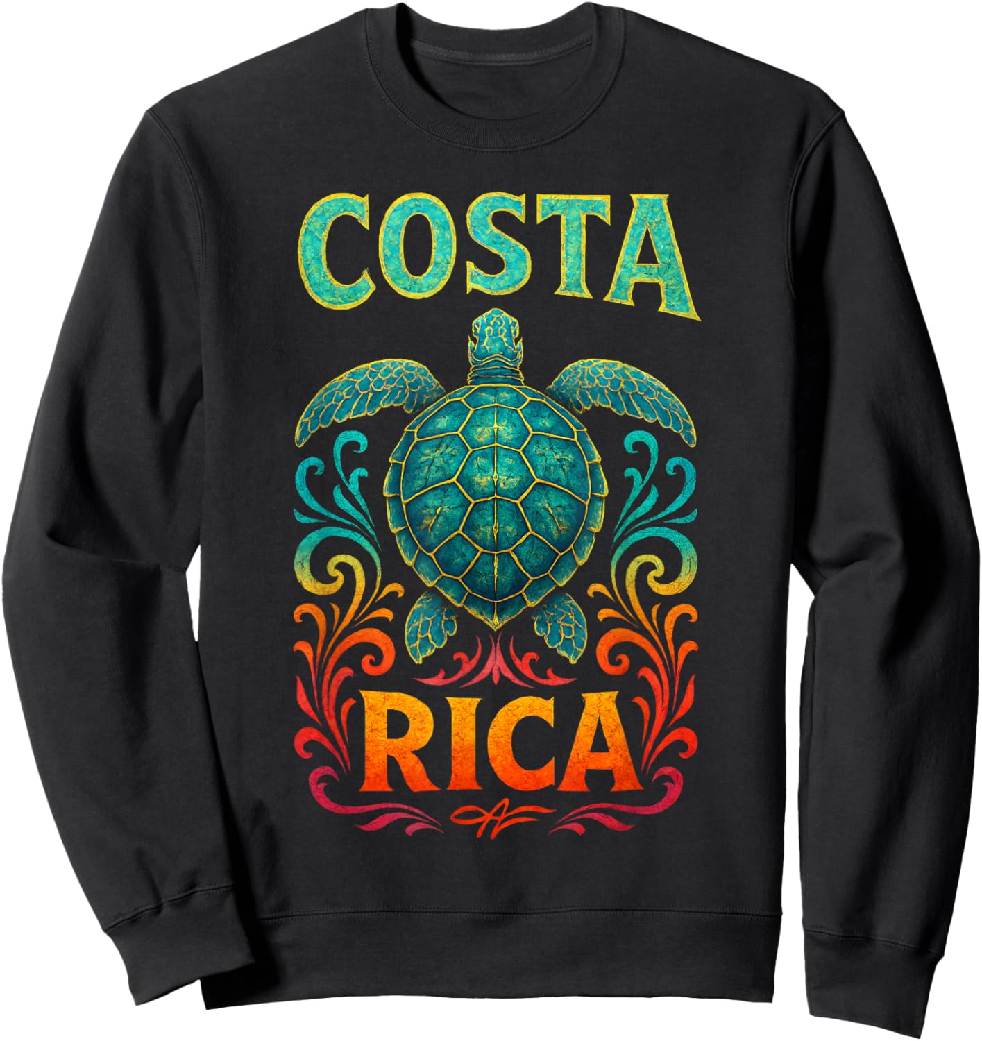 Costa Rica Vibrant Sea Turtle Ornate Mosaic Sweatshirt - Sweatshirt | Black
