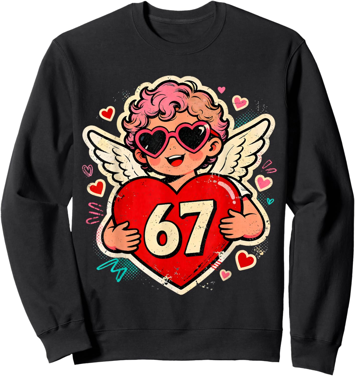 Valentine 67 Six Seven Cupid Heart Meme Design Sweatshirt - Sweatshirt | Black