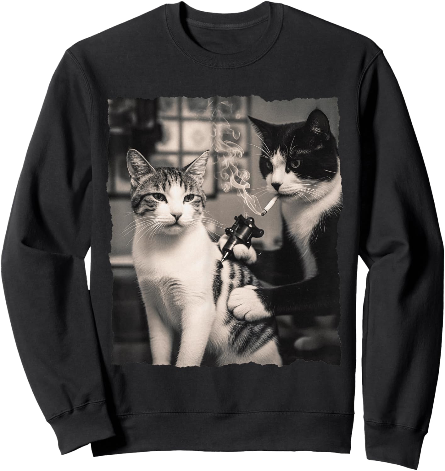 Vintage Cat Smoking Tattoo Inked Kitty Artist Funny Tattooin Sweatshirt - Sweatshirt | Black