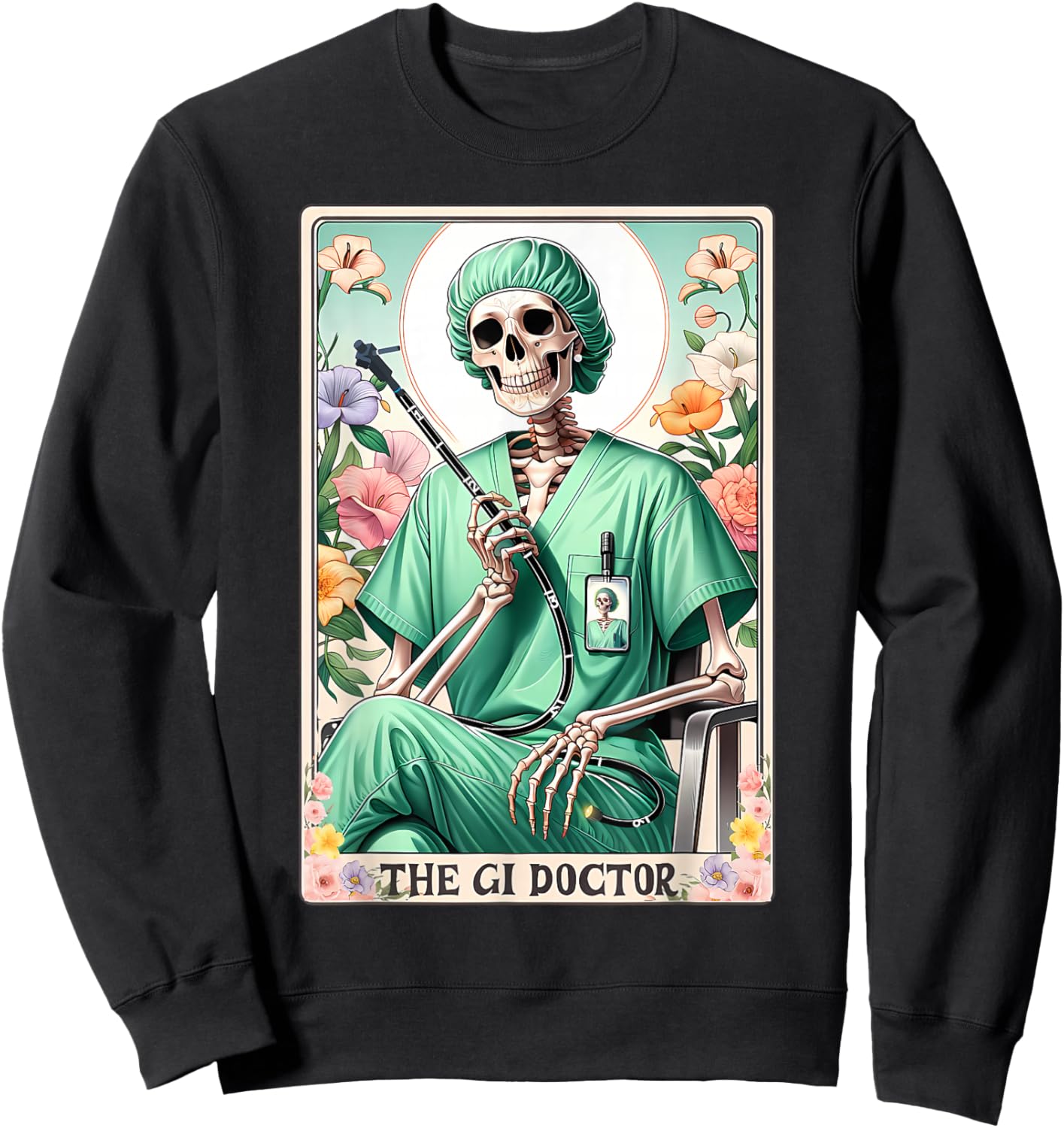 GI Doctor Gastroenterologist Skeleton Tarot Card Endoscopy Sweatshirt - Sweatshirt | Black