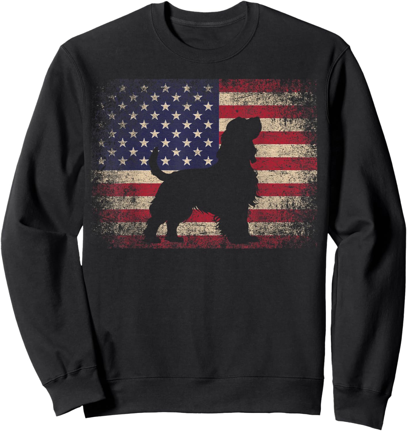 Cocker Spaniel Dog - 4th of July American Flag Vintage Sweatshirt - Sweatshirt | Black