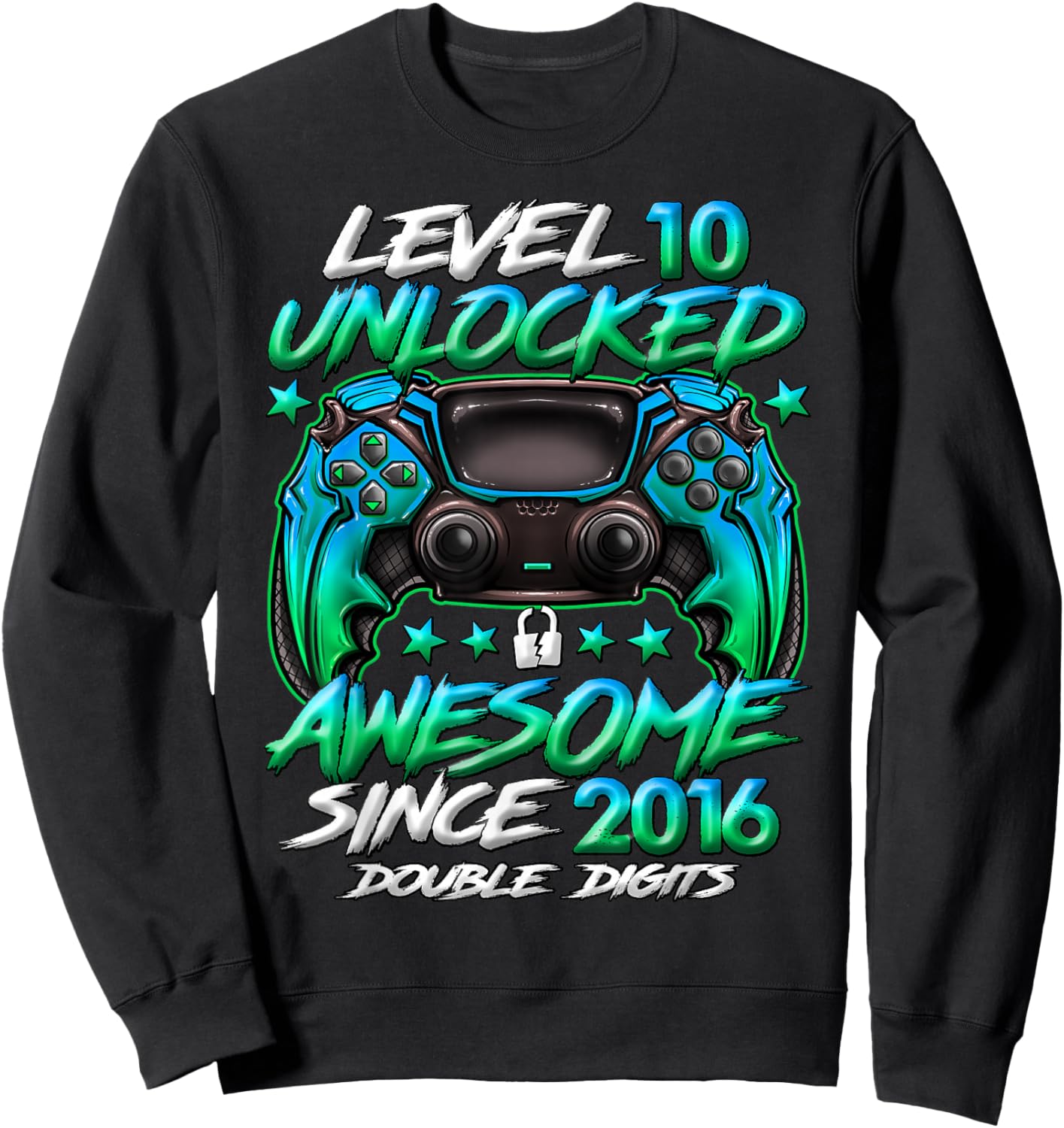 Official Double Digits Level 10 Unlocked 10th Birthday Boy Sweatshirt - Sweatshirt | Black