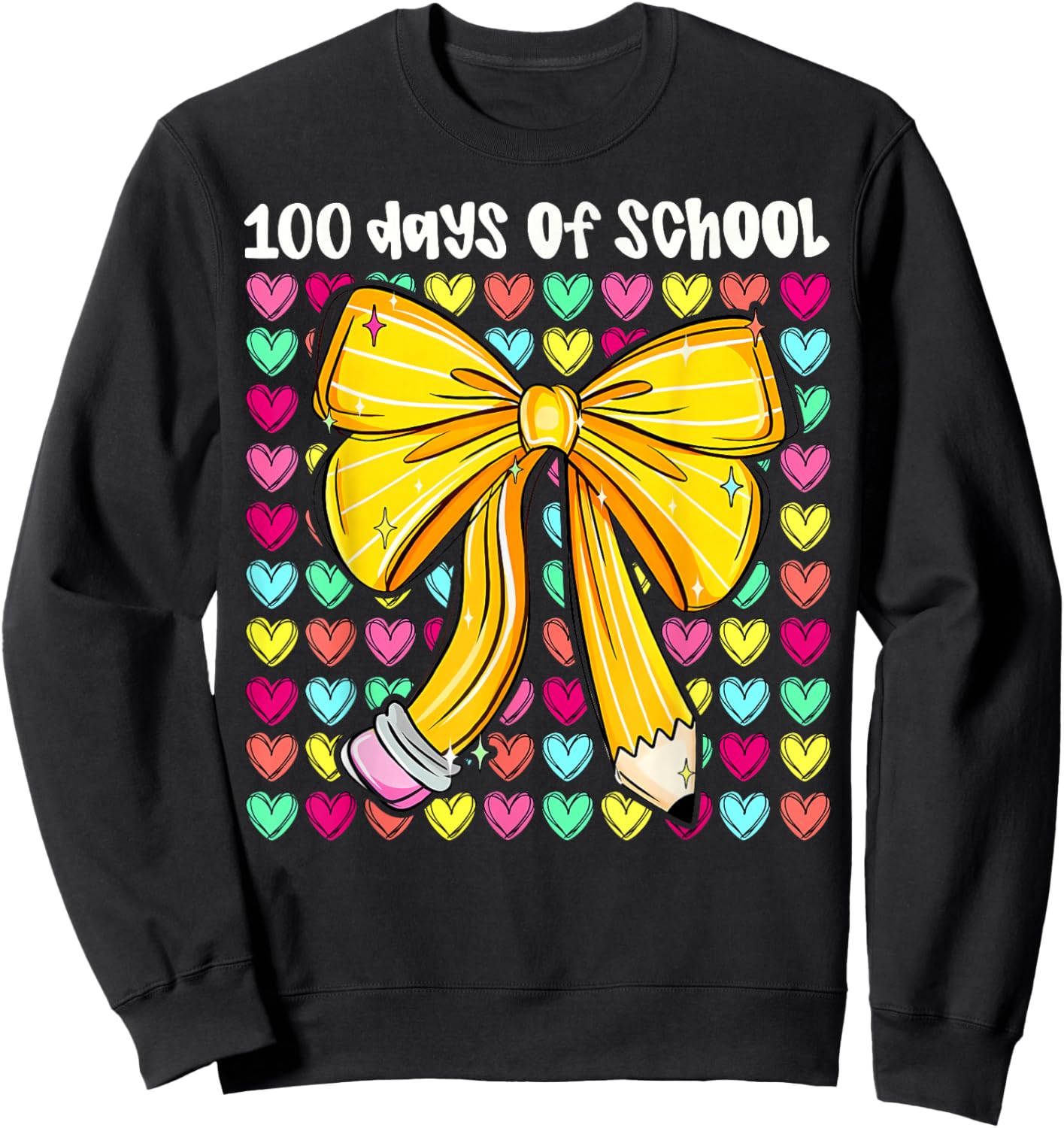 100th Day of School 100 Days Teacher Coquette Bow Girl Women Sweatshirt - Sweatshirt | Black