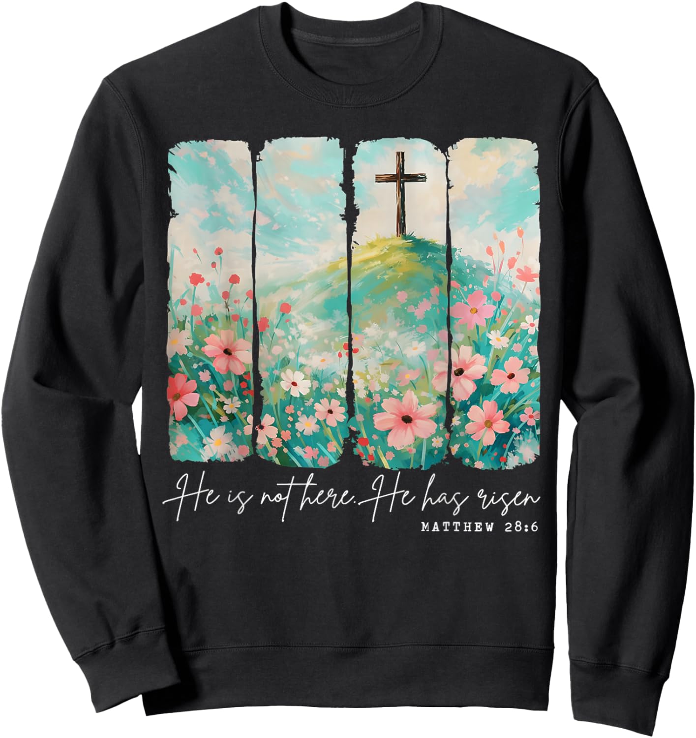 Easter He is Not Here He Has Risen Christian Girl Women Sweatshirt - Sweatshirt | Black