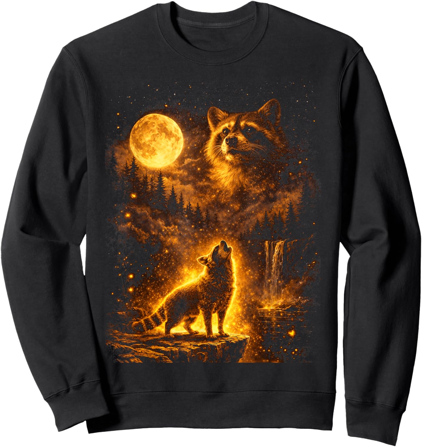 Vintage Moonlight Animal Funny Raccoon Howling at The Moon Sweatshirt - Sweatshirt | Black