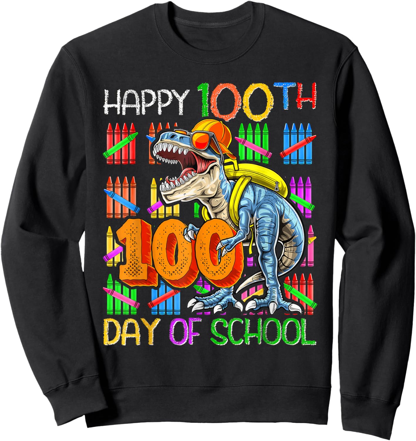 100 Days of School Dinosaur 100 Days Smarter 100th Day Kids Sweatshirt - Sweatshirt | Black