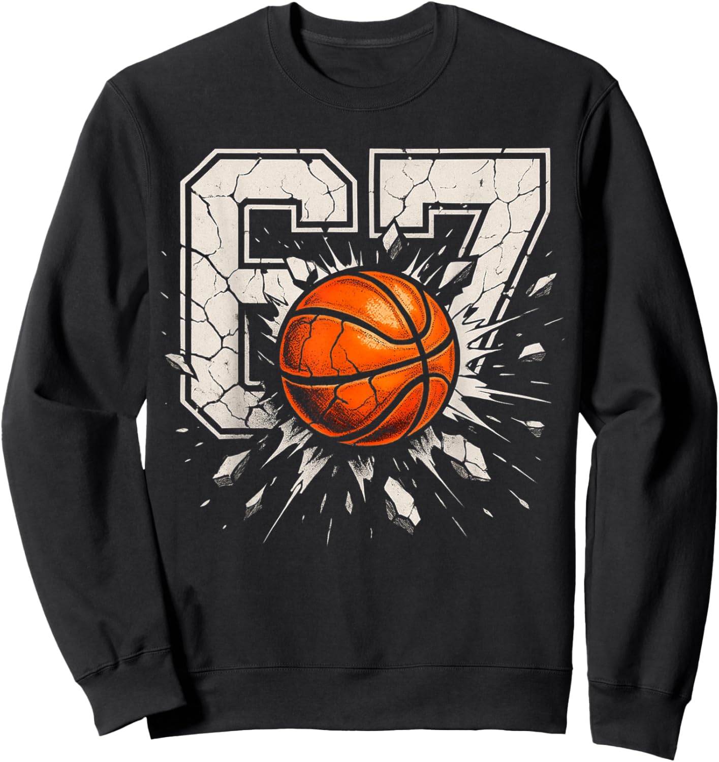 Funny 67 Meme Basketball Smash Distressed Sports Design Boys Sweatshirt - Sweatshirt | Black