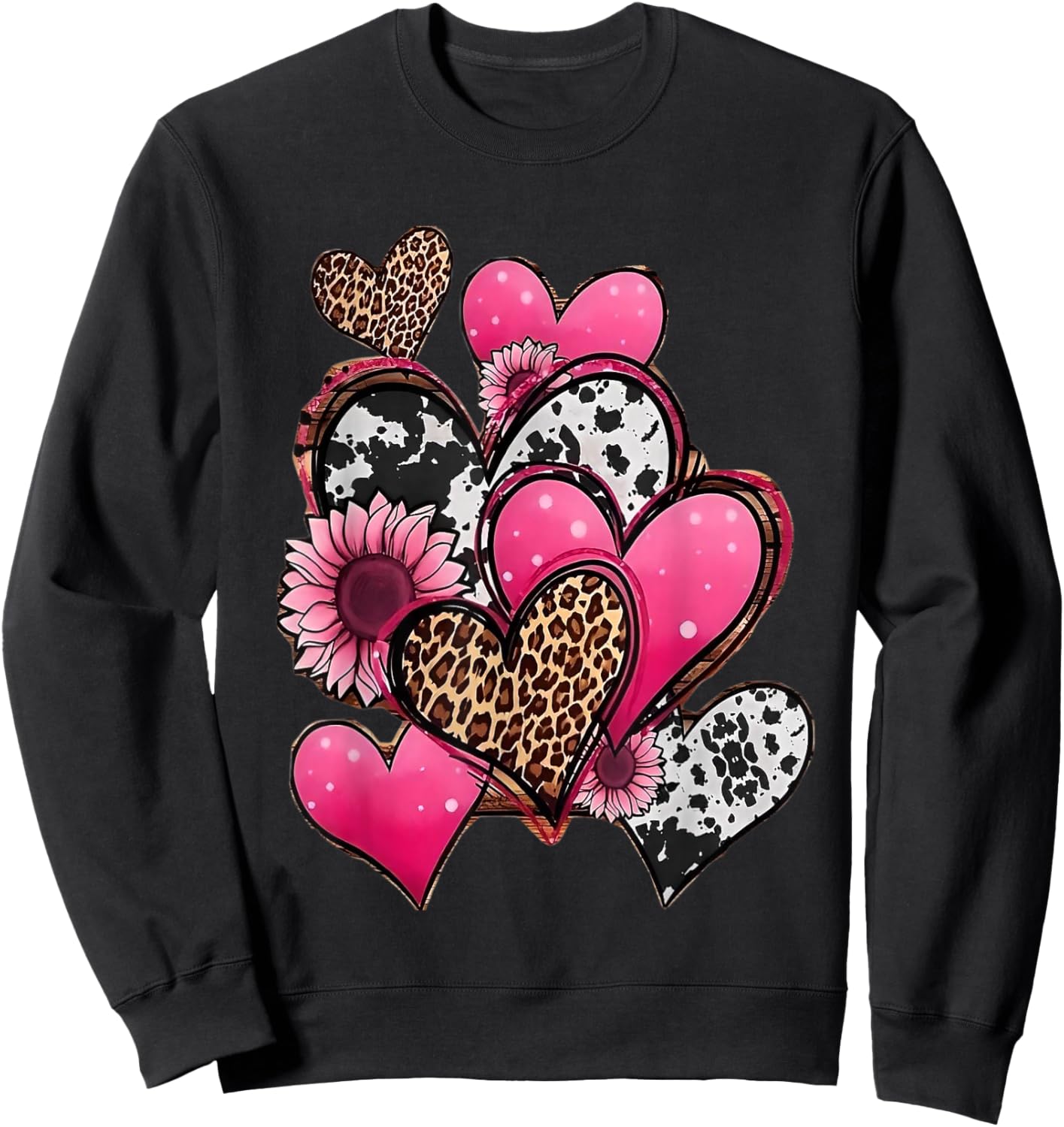 Red haerts and Leopard Hearts Sweatshirt - Sweatshirt | Black