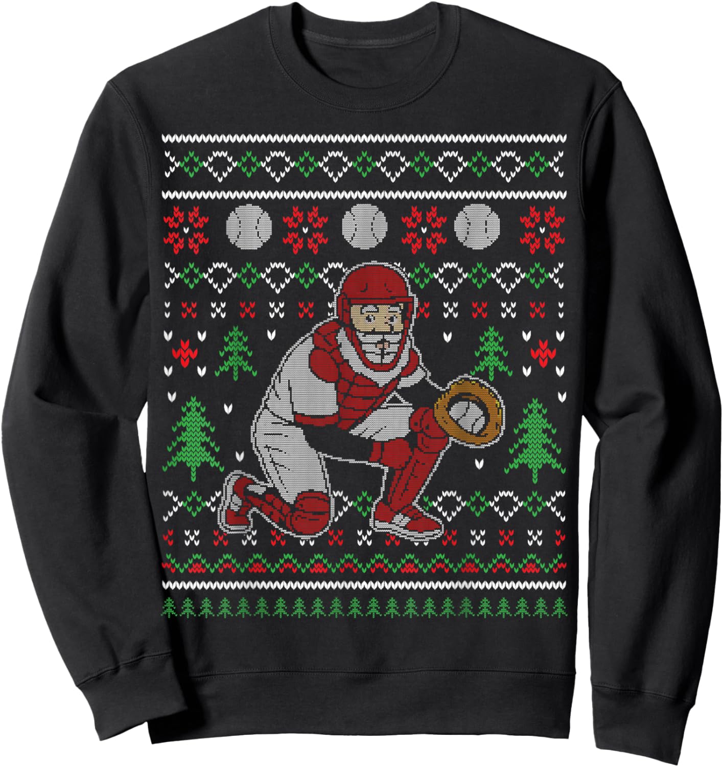 Funny Baseball Catcher Ugly Xmas Sweater Gifts Sweatshirt - Sweatshirt | Black