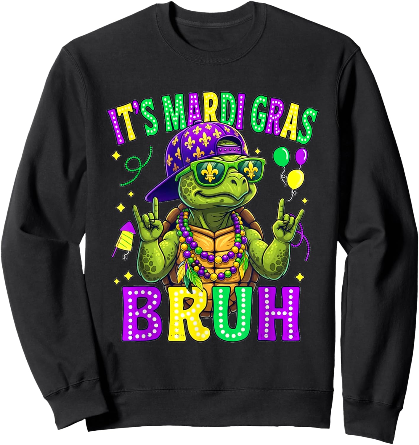 Turtle Bruh Mardi Gras Boys Girls Kids Carnival Parade Sweatshirt - Sweatshirt | Black