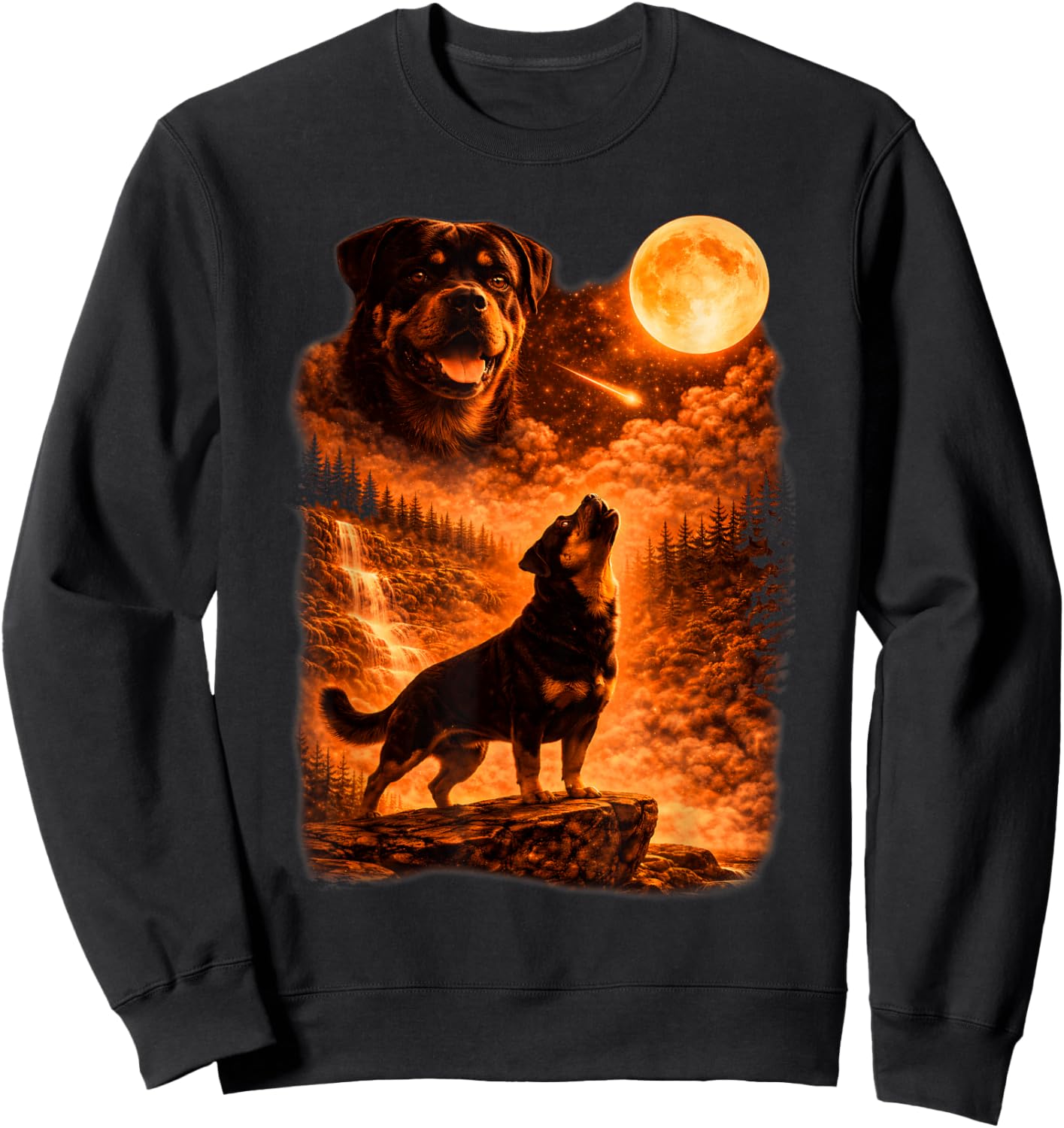 Rottweiler Howling to The Moon Funny Vintage Rottweiler Dog Sweatshirt - Sweatshirt | Black