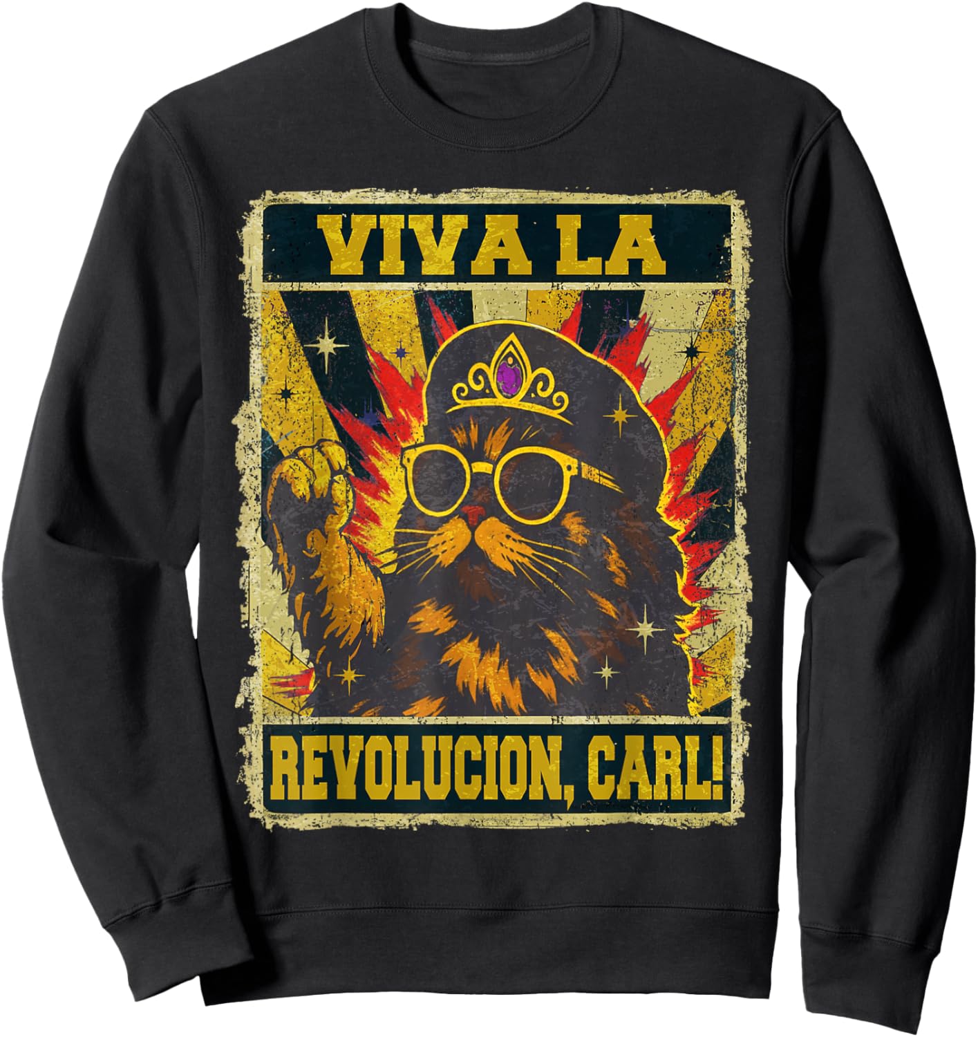 Viva La Revolucion Carl Funny Cat Lover Sweatshirt - Sweatshirt | Black