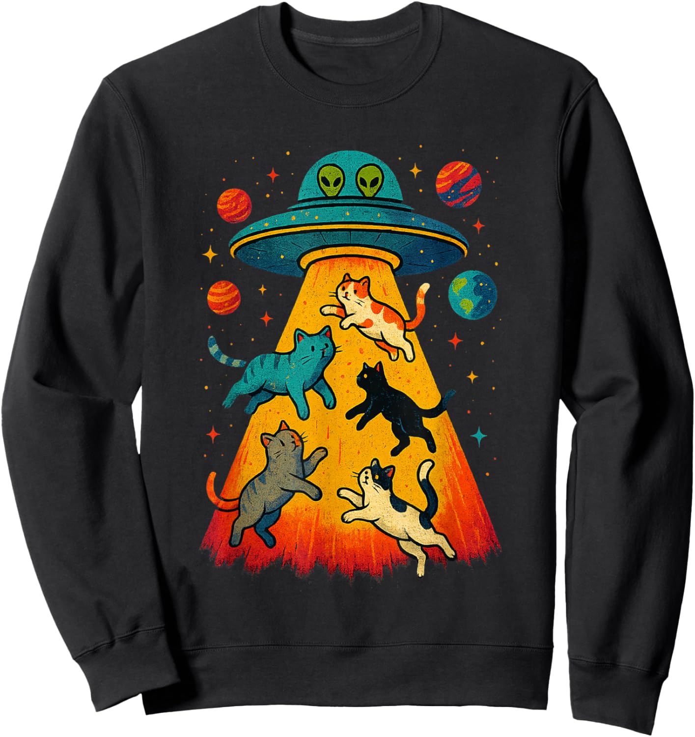 Alien Abduction Cats UFO Flying Saucer Space Girls Kid Sweatshirt - Sweatshirt | Black