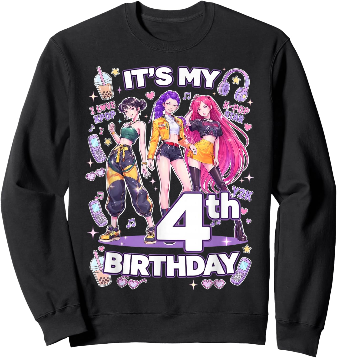 4th Birthday 4 Year Old Girl Korean Pop Kpop Bday Party Sweatshirt - Sweatshirt | Black