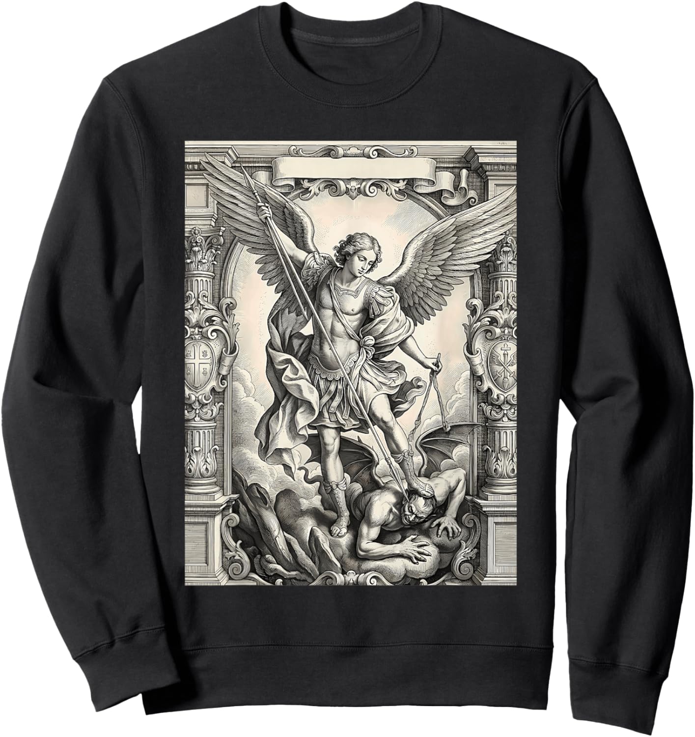 The Archangel Saint Michael Defeating Satan Vintage Graphic Sweatshirt - Sweatshirt | Black
