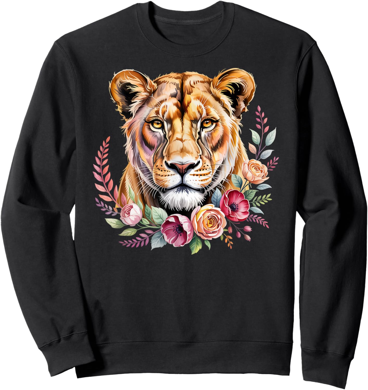 Flower Lioness Floral Lion Animal Lioness Women Lioness Sweatshirt - Sweatshirt | Black