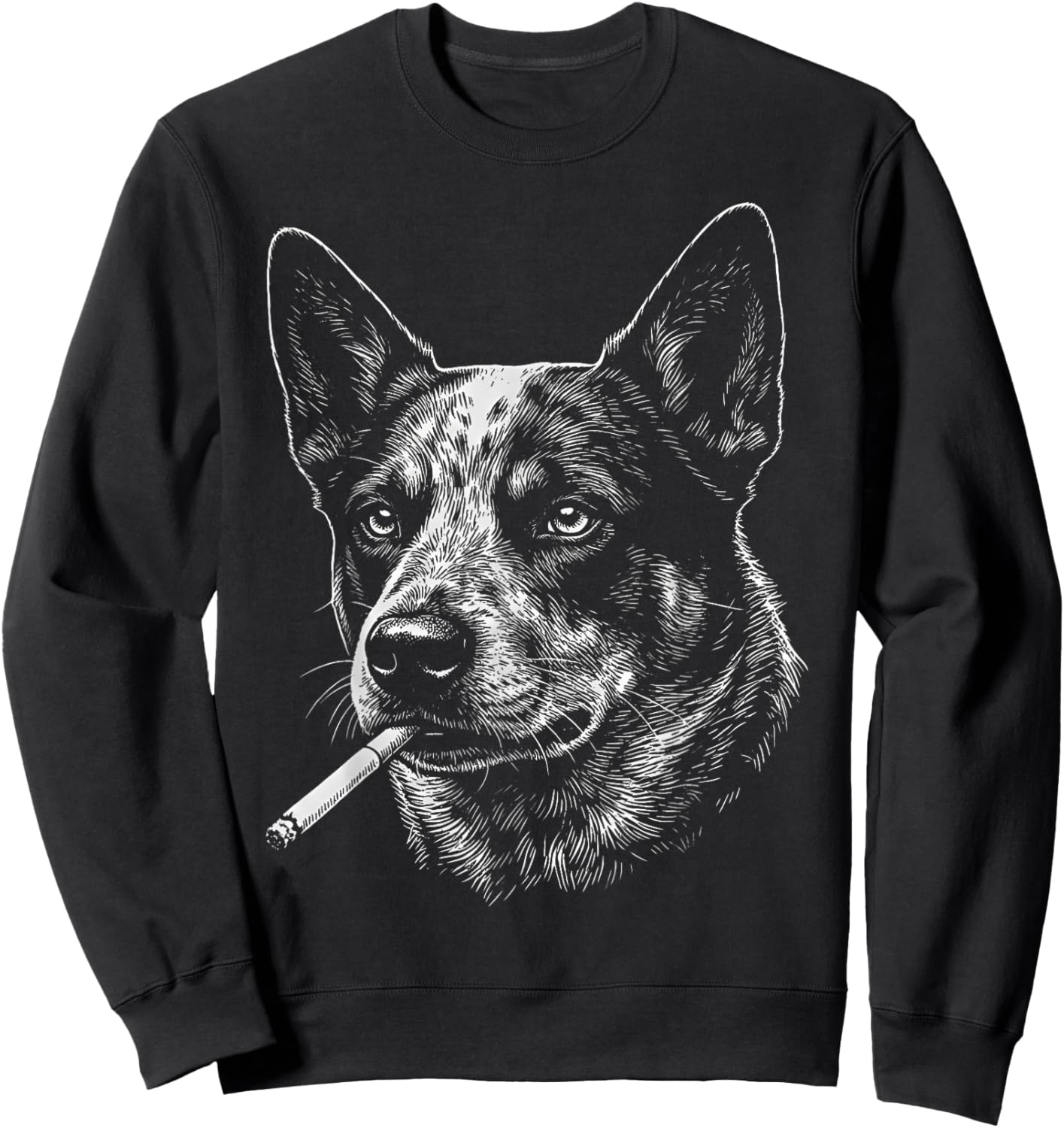Vintage Australian Cattle Dog Smoking Cigarette Graphic Meme Sweatshirt - Sweatshirt | Black