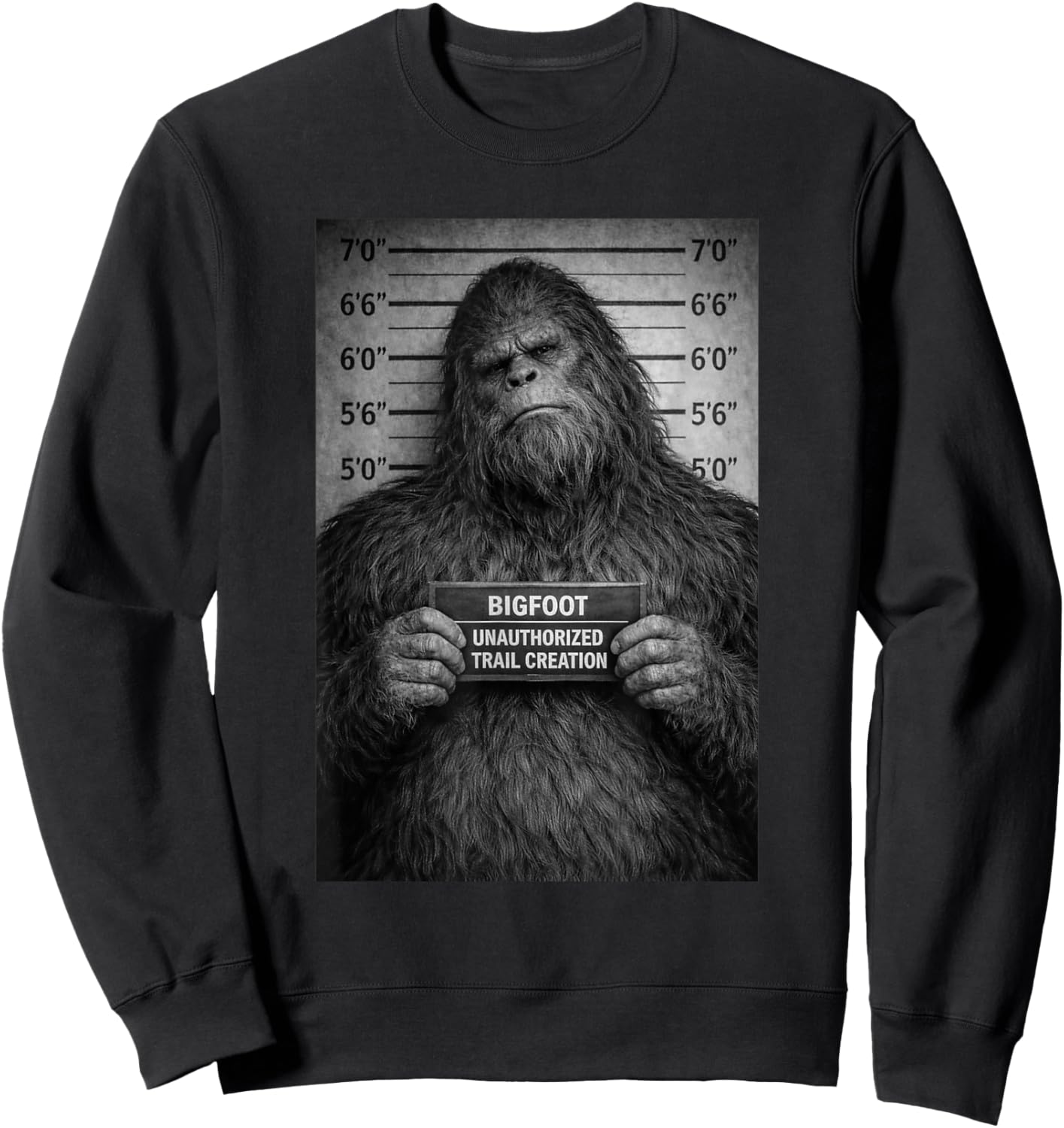 Sasquatch Mugshot Outdoor Humor Design Sweatshirt - Sweatshirt | Black