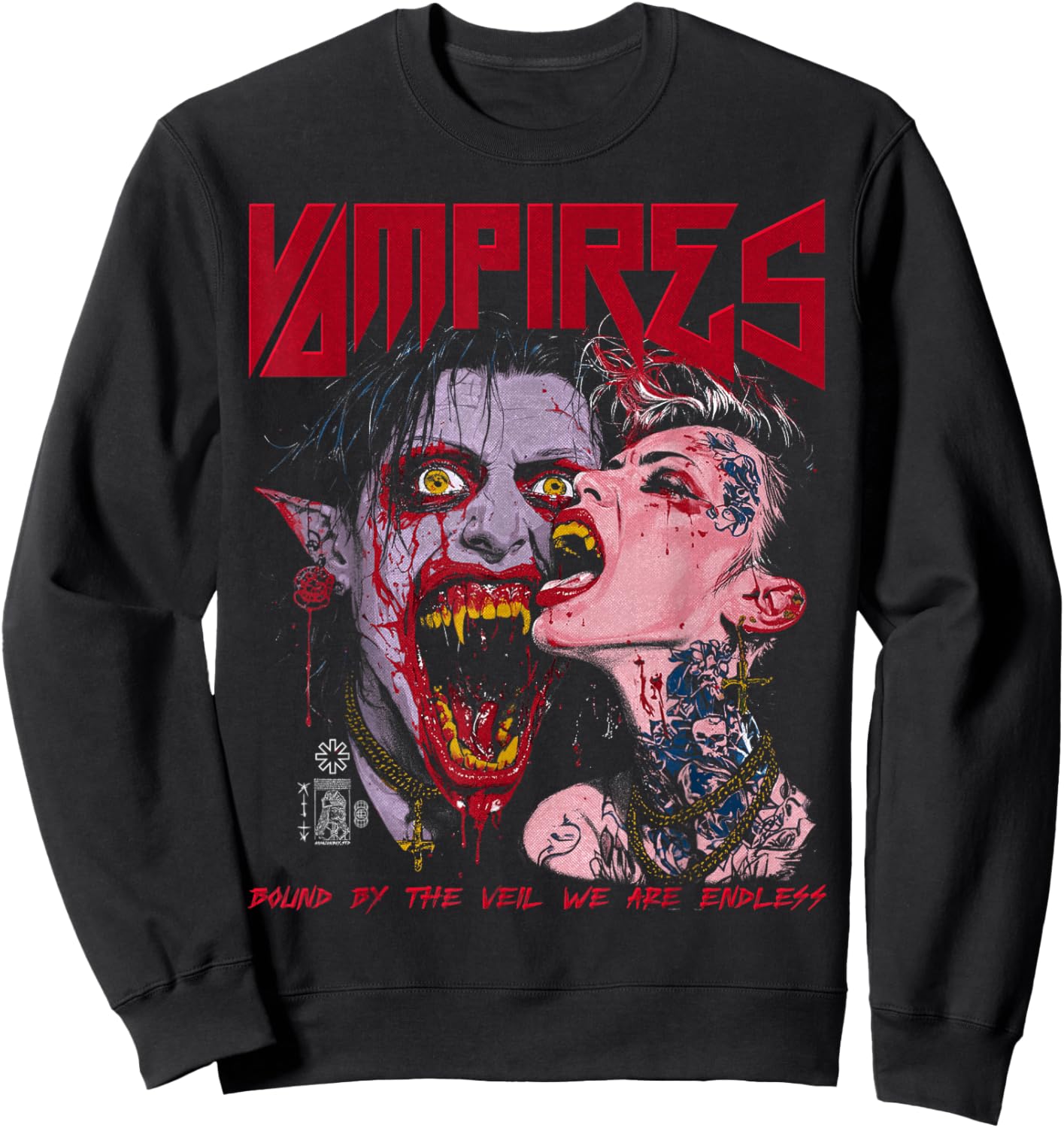 Spooky Halloween Vampire Couple Vintage Horror Goth Punk Alt Sweatshirt - Sweatshirt | Black