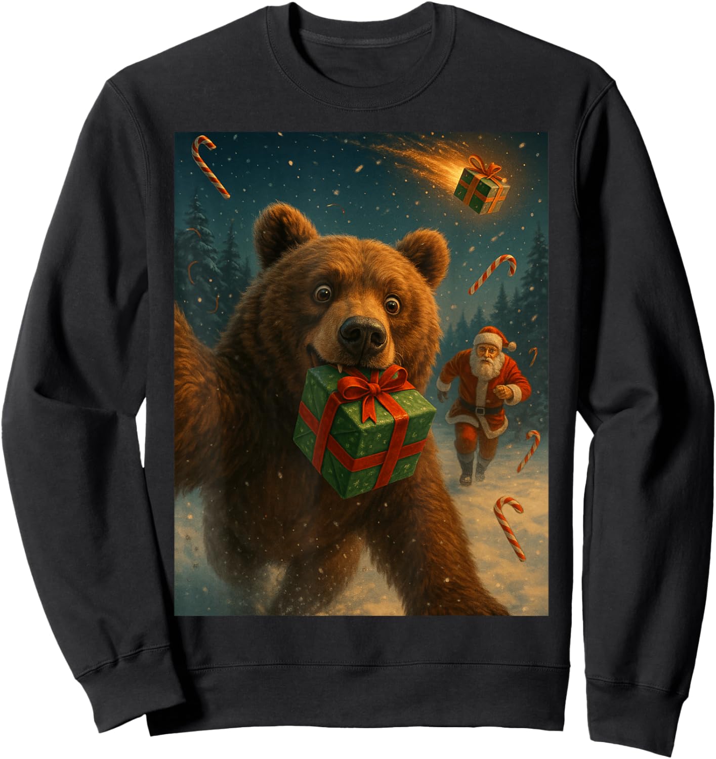 Christmas Bear Shirt - Funny Selfie with Santa Sweatshirt - Sweatshirt | Black