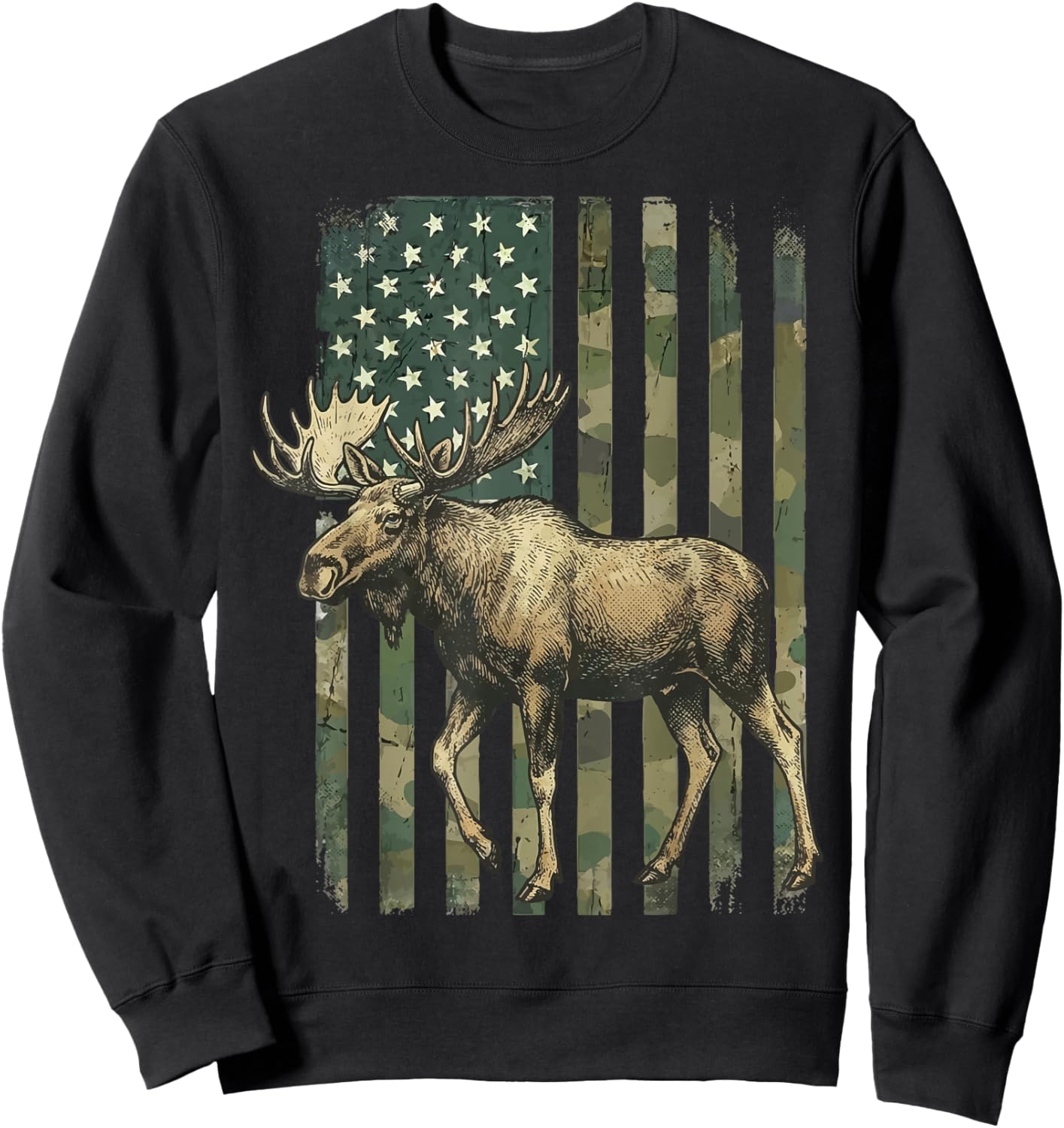 Moose USA Flag Alaska Wildlife Sweatshirt - Sweatshirt | Black