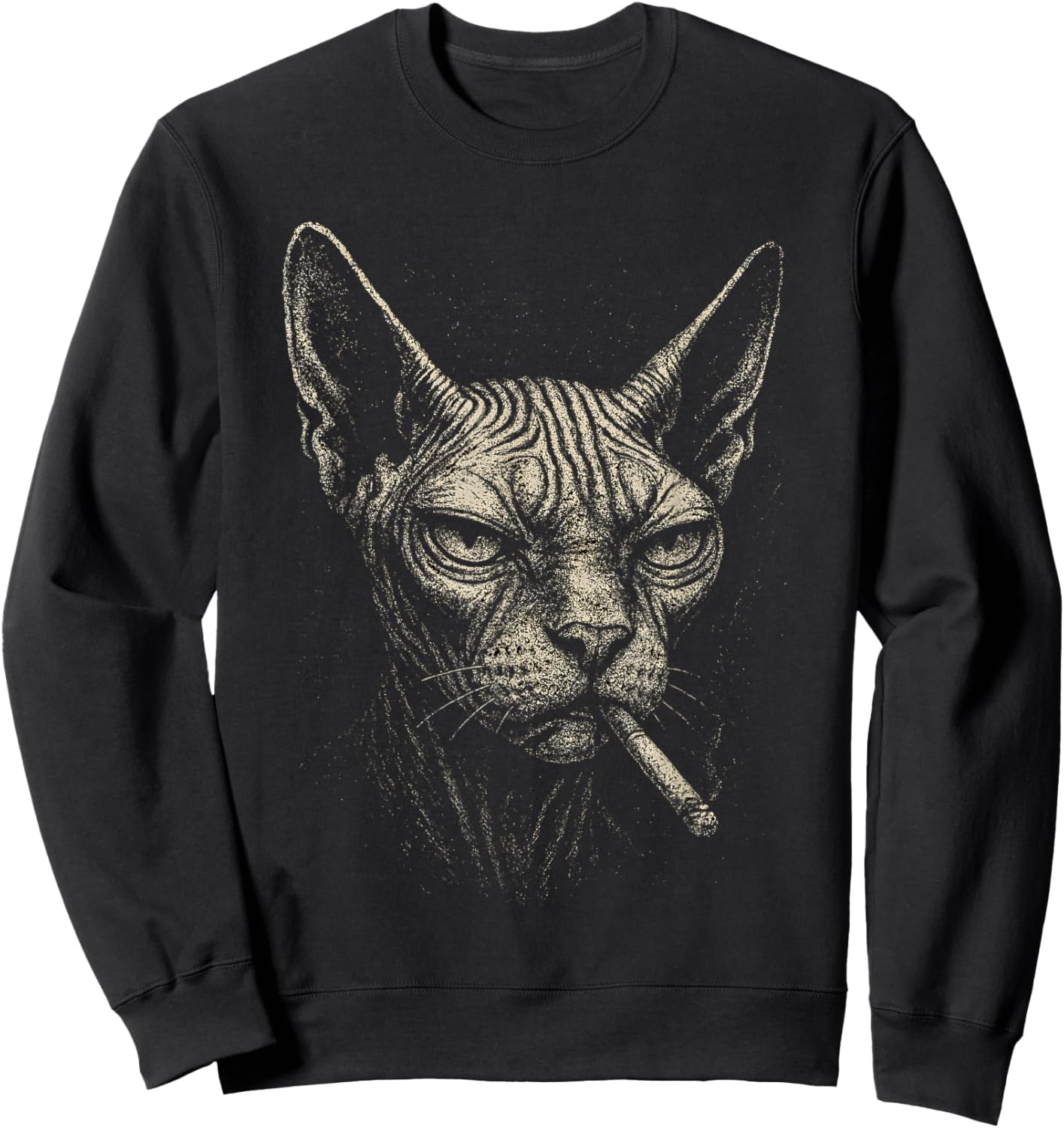 Cigarette Funny Smoking Sphynx Cat Meme Stupid for Dad Sweatshirt - Sweatshirt | Black