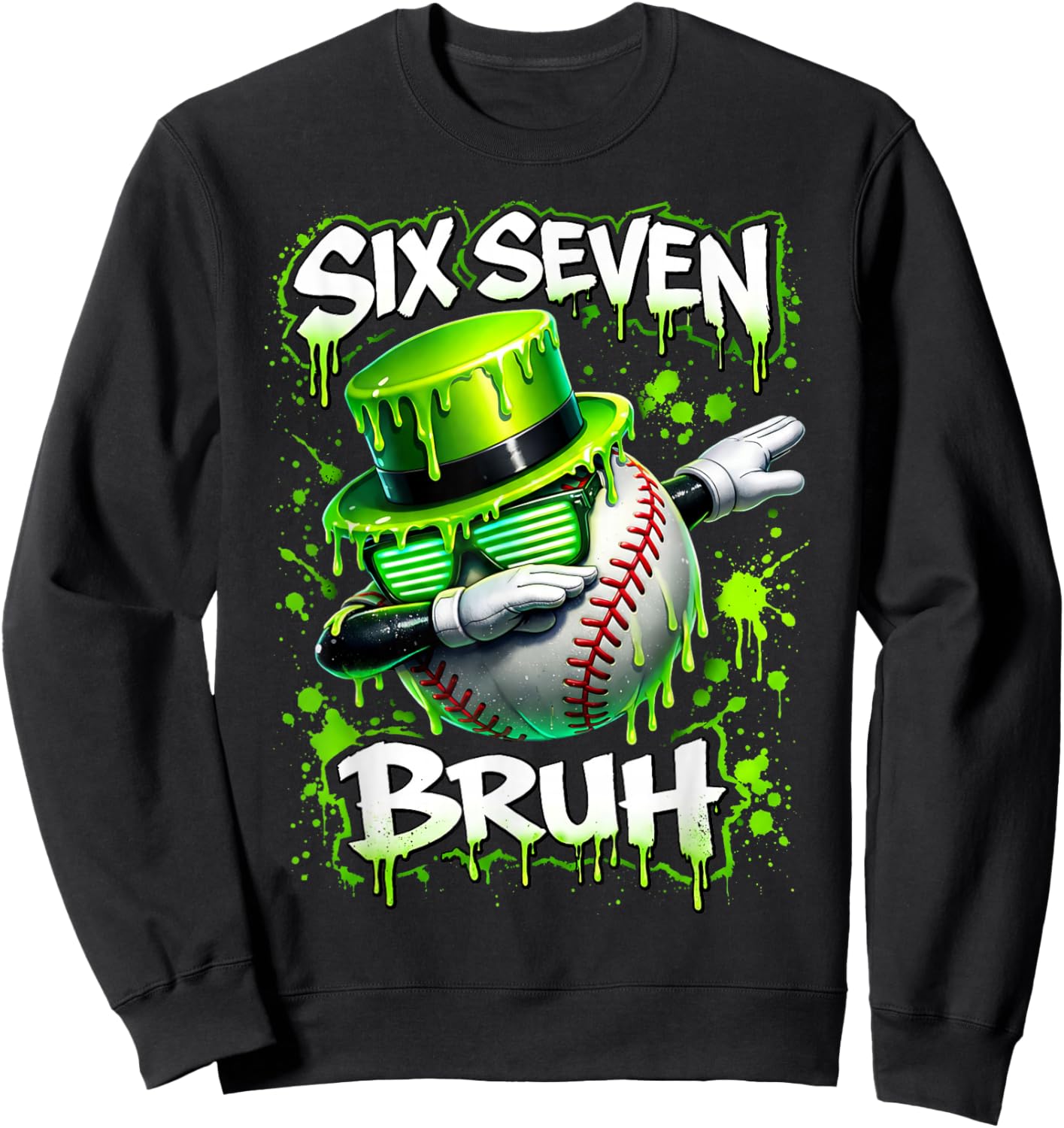 Six Seven Bruh Dabbing St Patricks Day Baseball Teens Boys Sweatshirt - Sweatshirt | Black