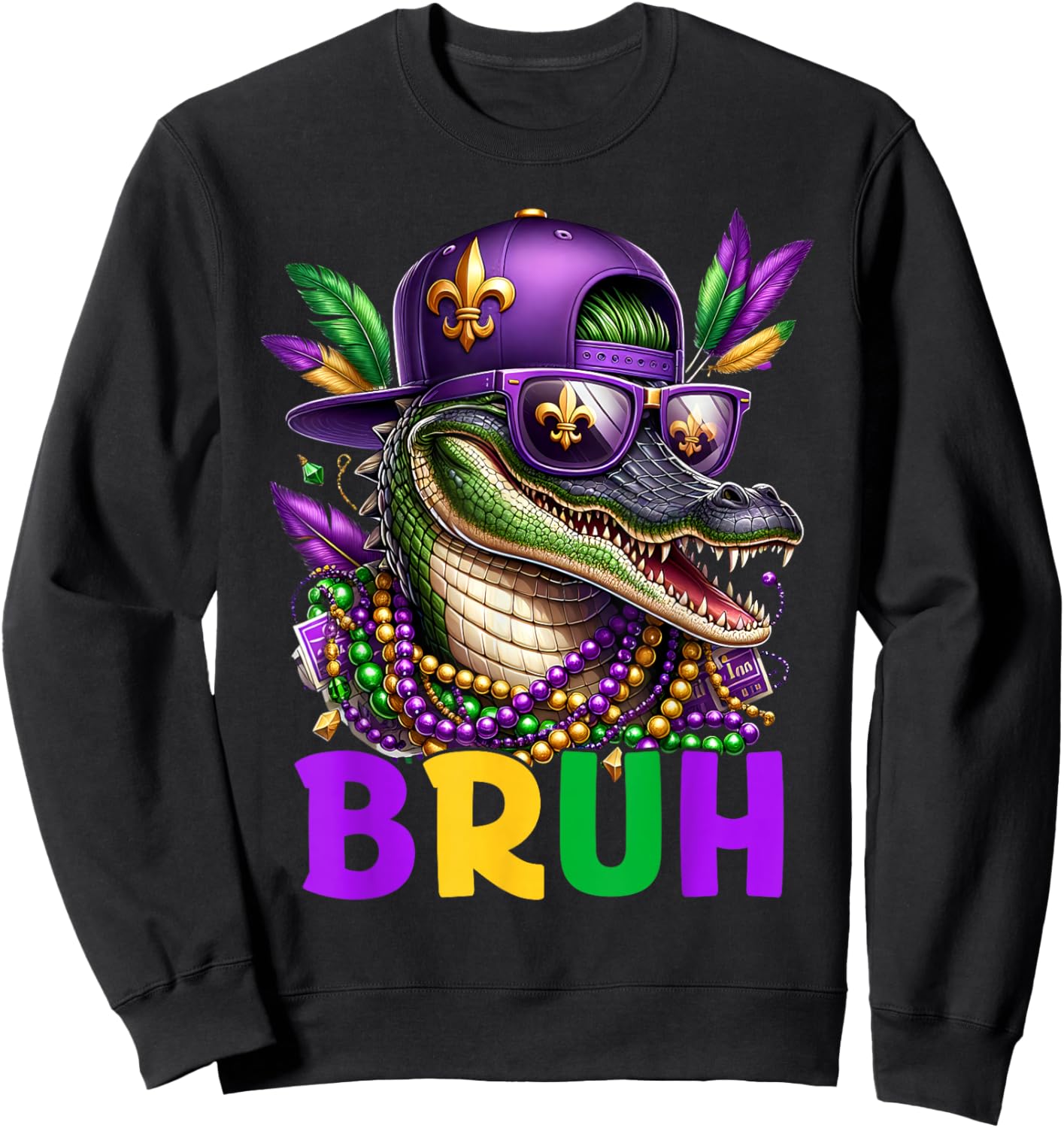 Mardigator Alligator Bruh Mardi Gras Costume Teens Boys Kids Sweatshirt - Sweatshirt | Black