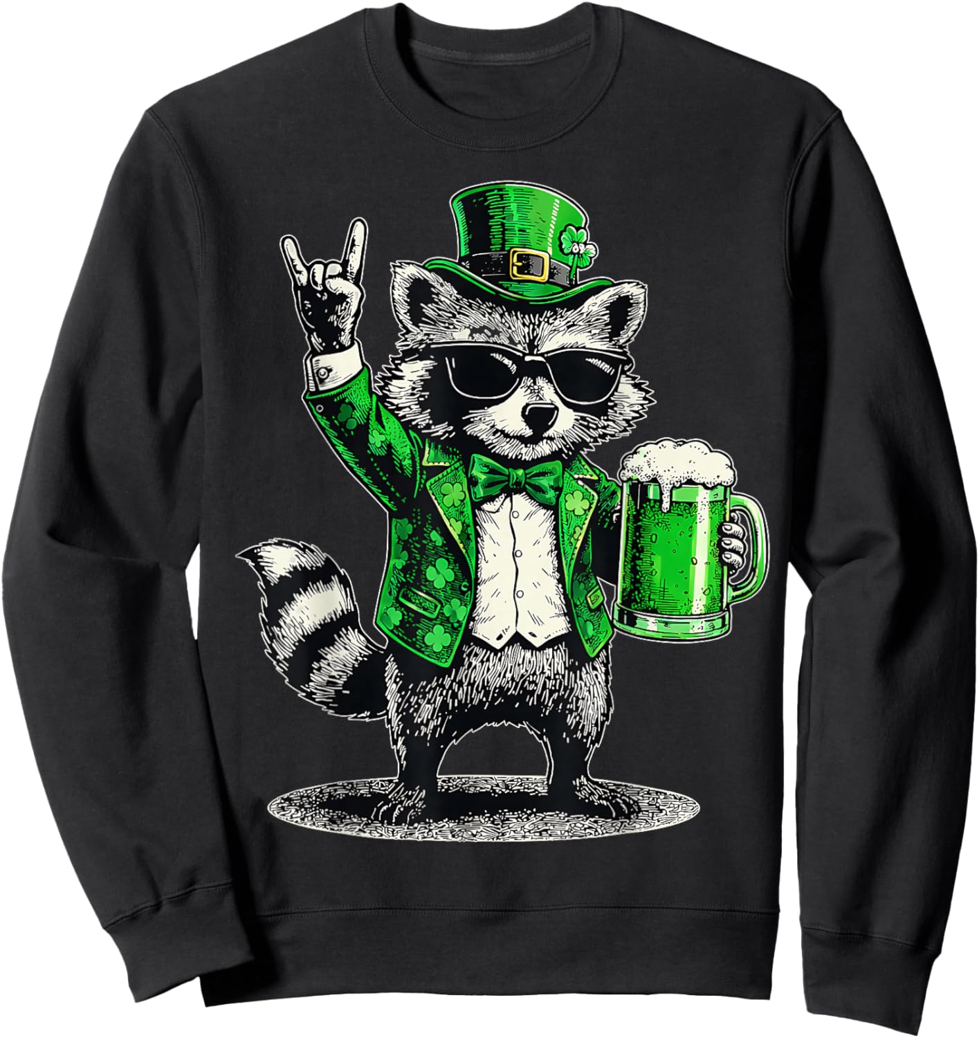Funny Raccoon Leprechaun Beer St Patty's St Patricks Day Men Sweatshirt - Sweatshirt | Black