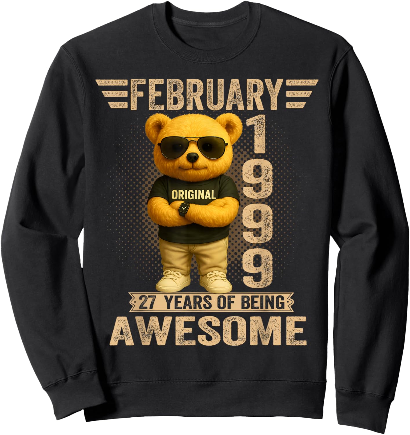 27 Year Old February 1999 Teddy Bear 27th Birthday Men Women Sweatshirt - Sweatshirt | Black