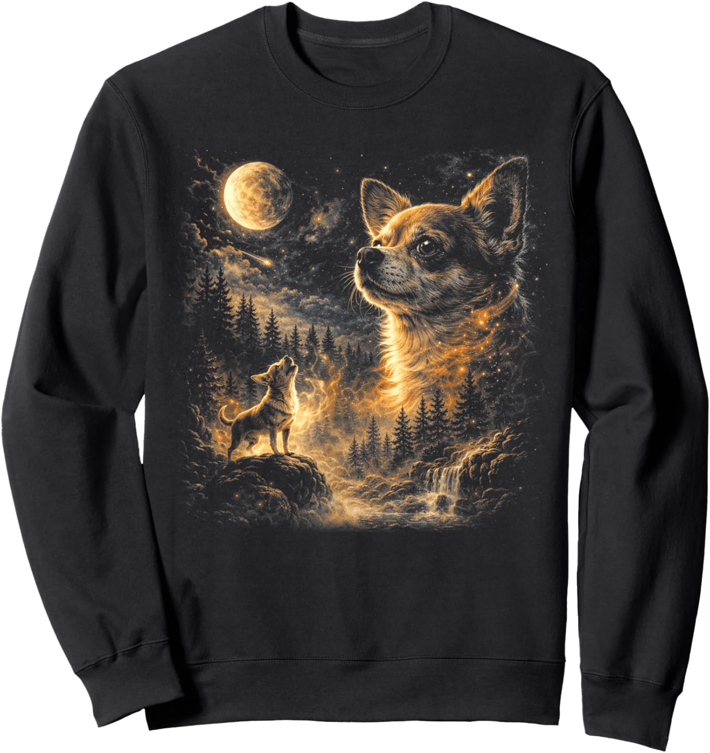 Chihuahua Howling to The Moon Vintage 90s Retro Animal Sweatshirt - Sweatshirt | Black