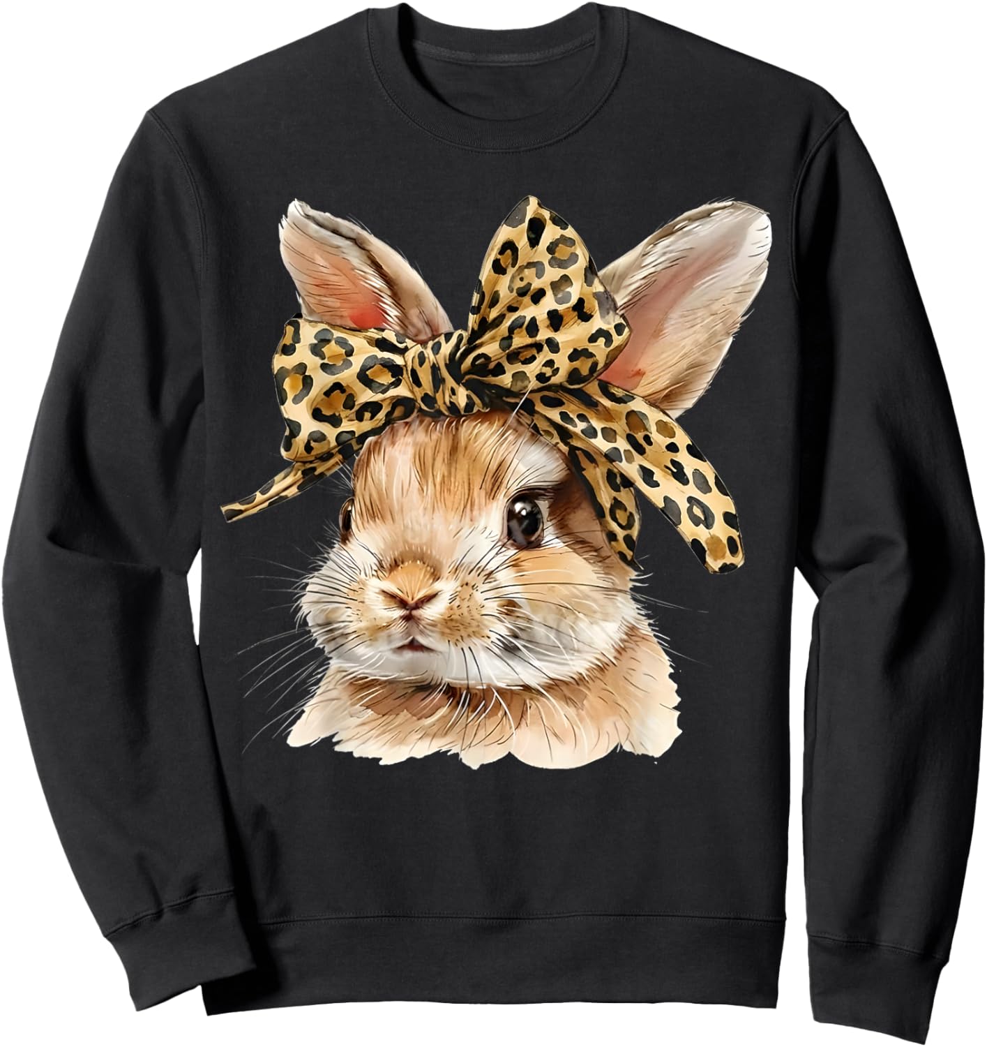 Cute Easter Bunny Face Bow Leopard Rabbit Women Girls Sweatshirt - Sweatshirt | Black