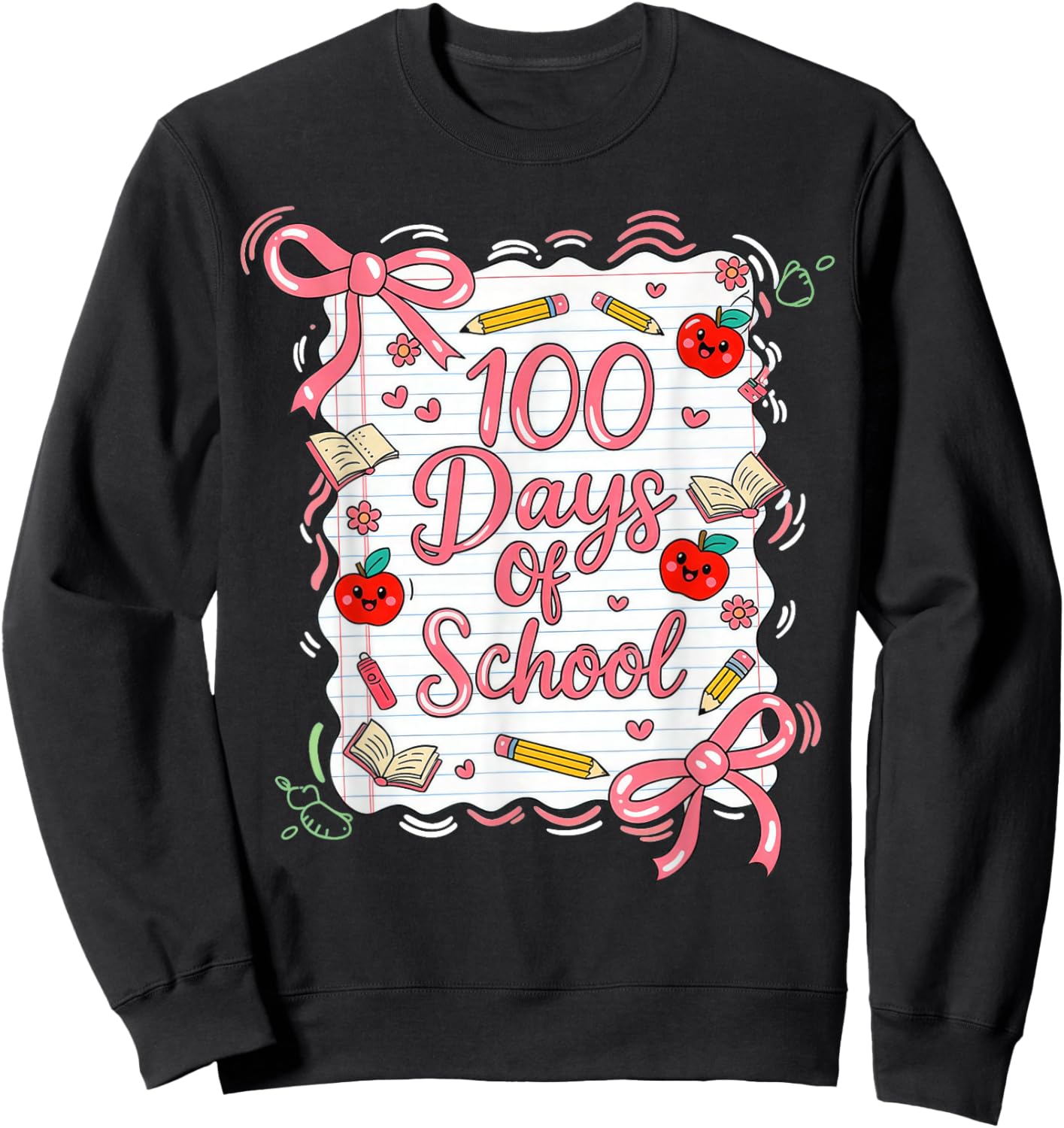 100 Days of School Coquette Bow for Girls 100th Day Teacher Sweatshirt - Sweatshirt | Black