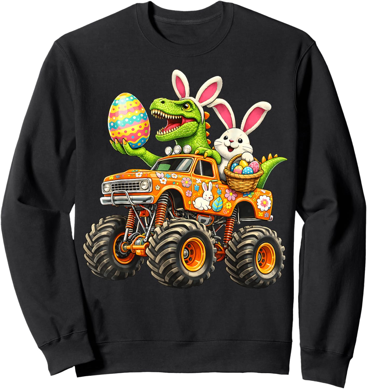 Bunny T Rex Easter Monster Truck Dino Funny Boys Kids Sweatshirt - Sweatshirt | Black