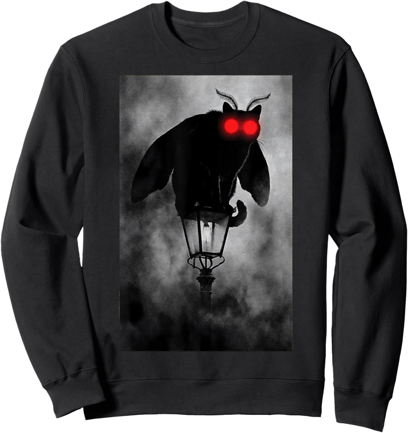Mothman Cat Cryptid Mashup Red Eyes Gothic Folklore Sweatshirt - Sweatshirt | Black