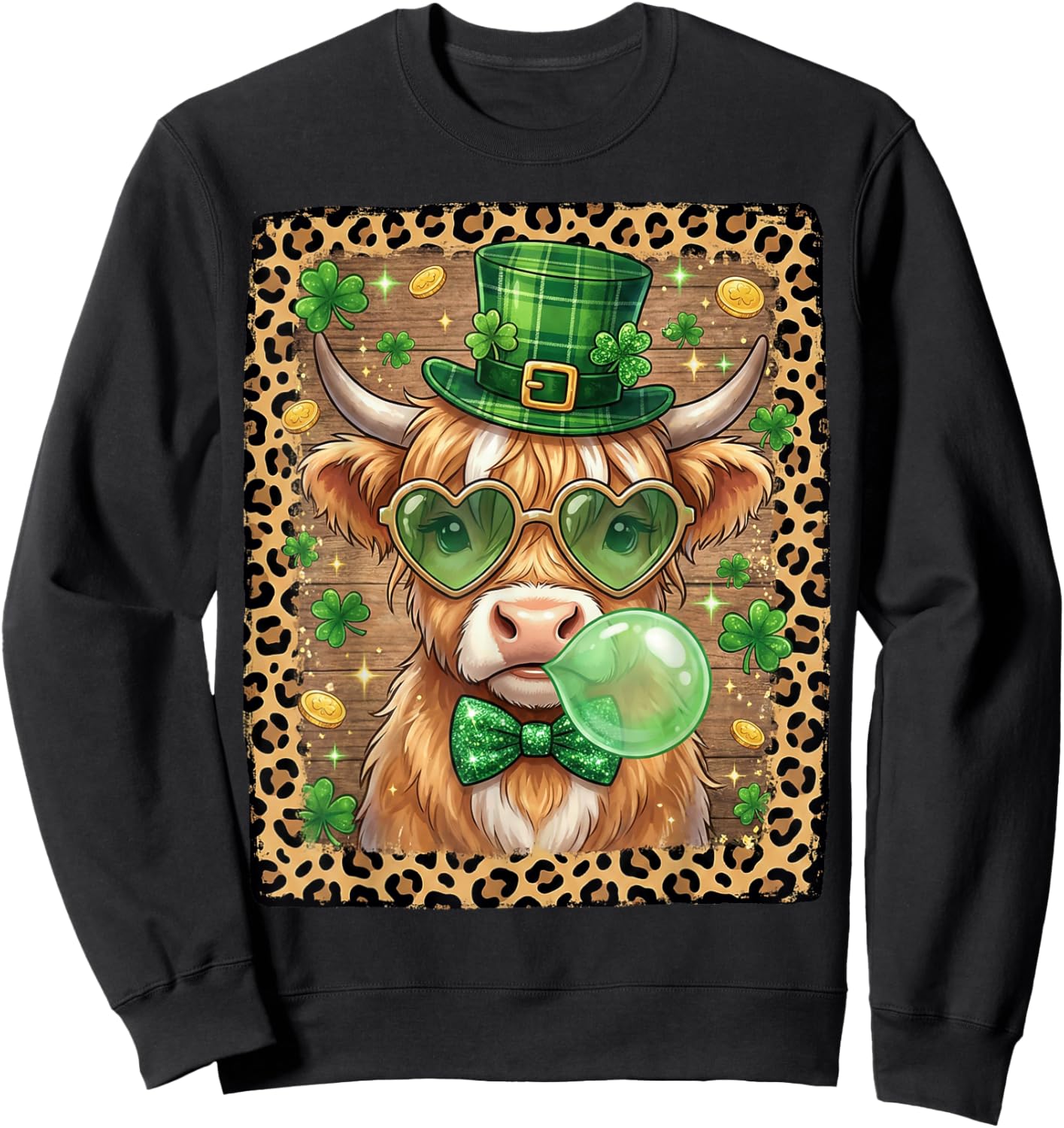 Highland Cow St Patricks Day Women Shamrock Saint Pattys Sweatshirt - Sweatshirt | Black