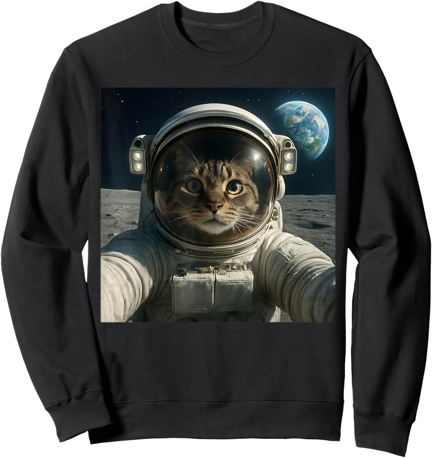 Funny Outer Space Cat Astronaut Meme Planet Sweatshirt - Sweatshirt | Black