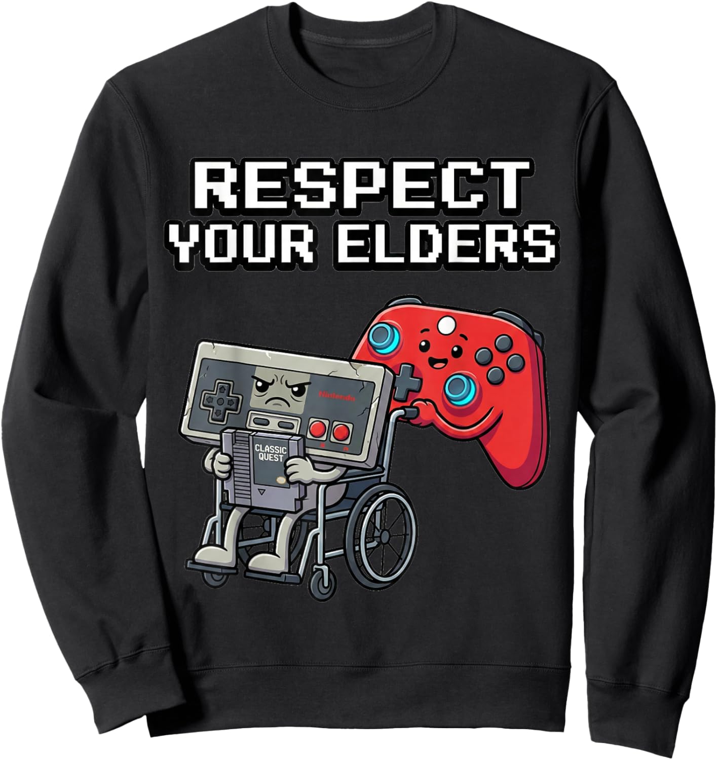 Respect Your Elders Retro Gaming Funny Gamer Controller 80s Sweatshirt - Sweatshirt | Black