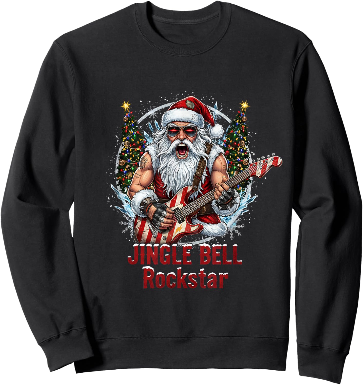 Christmas Vibe Retro Rockin Santa Jingle Bell Rock Sweatshirt - Sweatshirt | Black