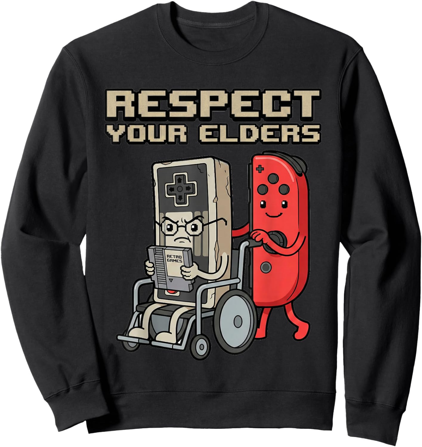 Respect Your Elders Retro Gaming Funny Gamer Controller Sweatshirt - Sweatshirt | Black